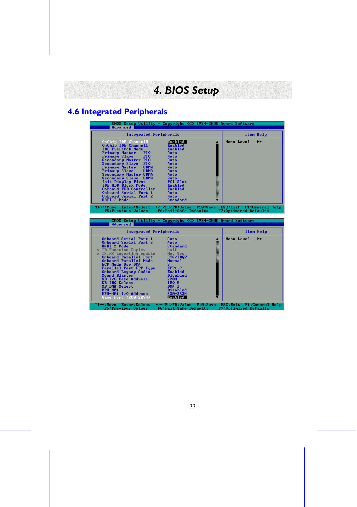    - 33 - 4. BIOS Setup 4.6 Integrated Peripherals   