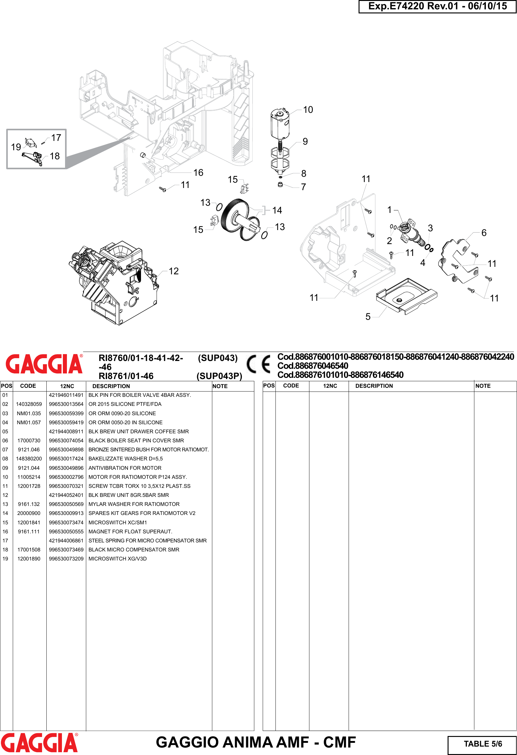 Page 6 of 7 - Gaggia Anima Deluxe Parts Diagram User Manual