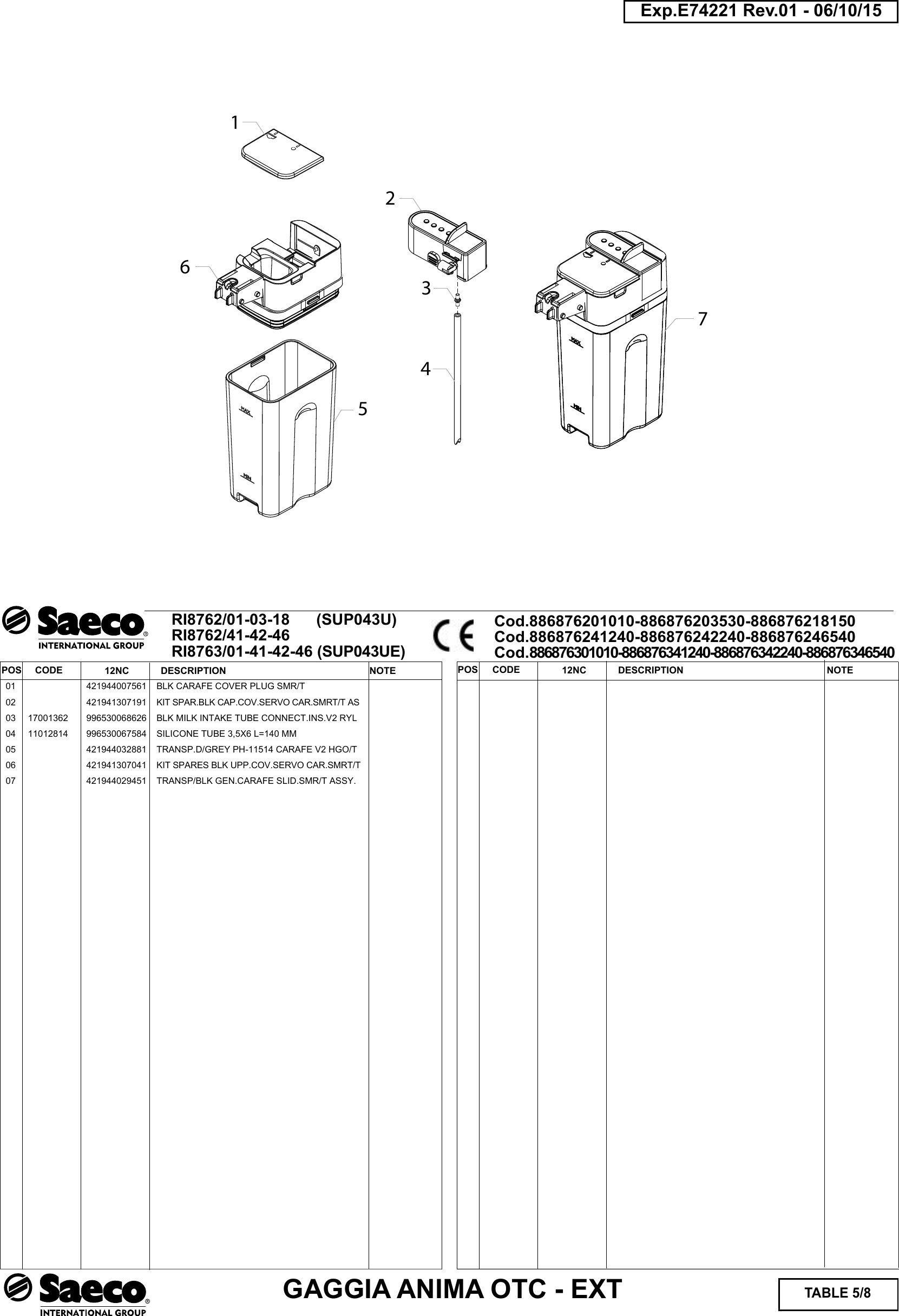 Page 5 of 8 - Gaggia Anima Prestige Parts Diagram User Manual