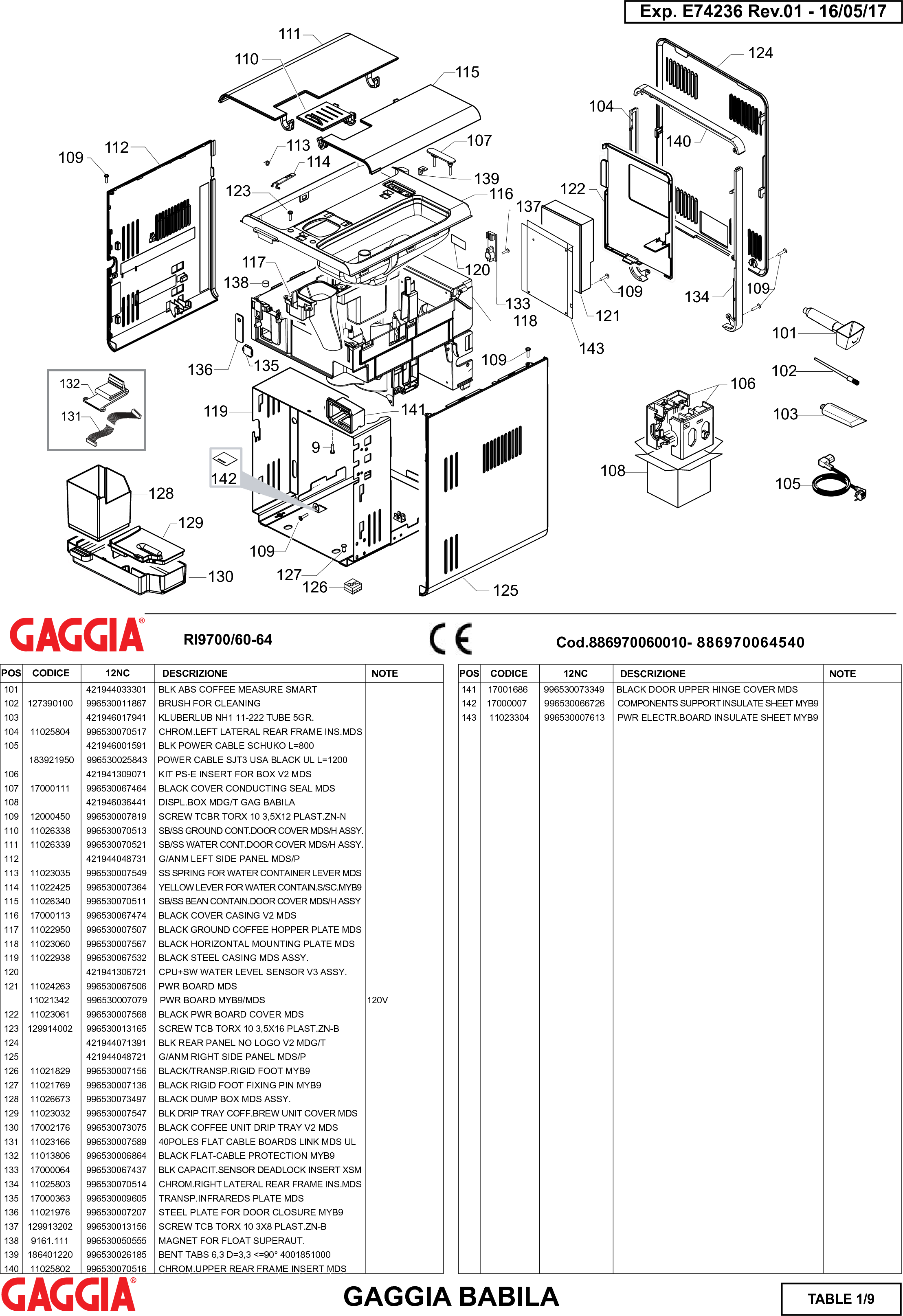 Page 1 of 9 - Gaggia Babila Parts Diagram User Manual