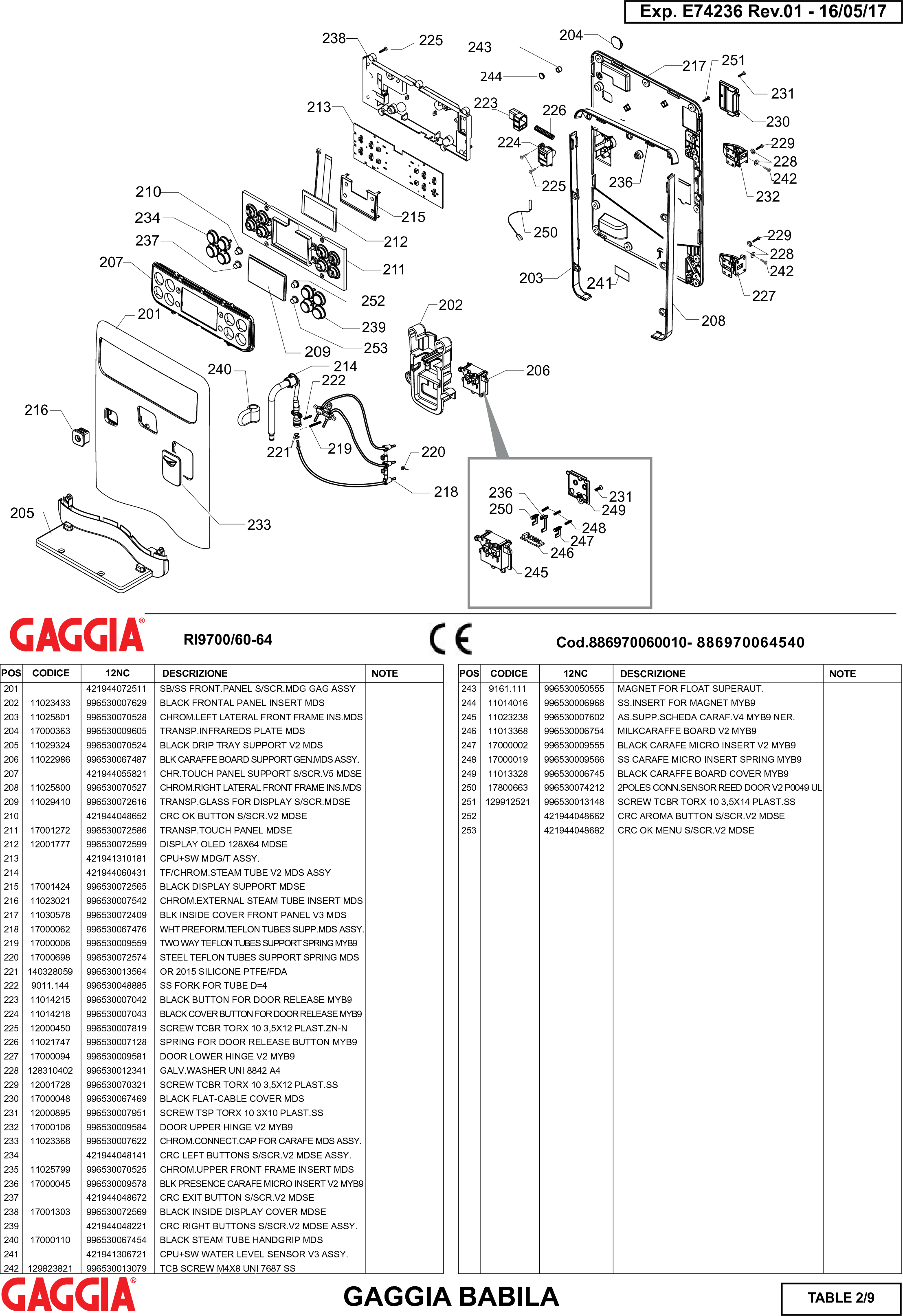 Page 2 of 9 - Gaggia Babila Parts Diagram User Manual