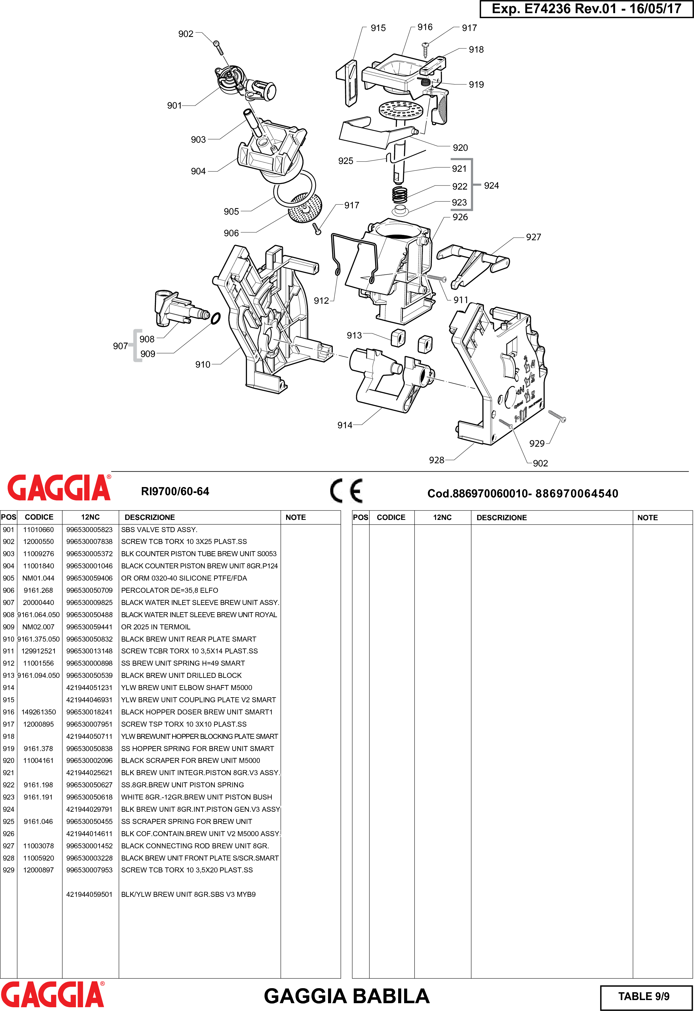 Page 9 of 9 - Gaggia Babila Parts Diagram User Manual