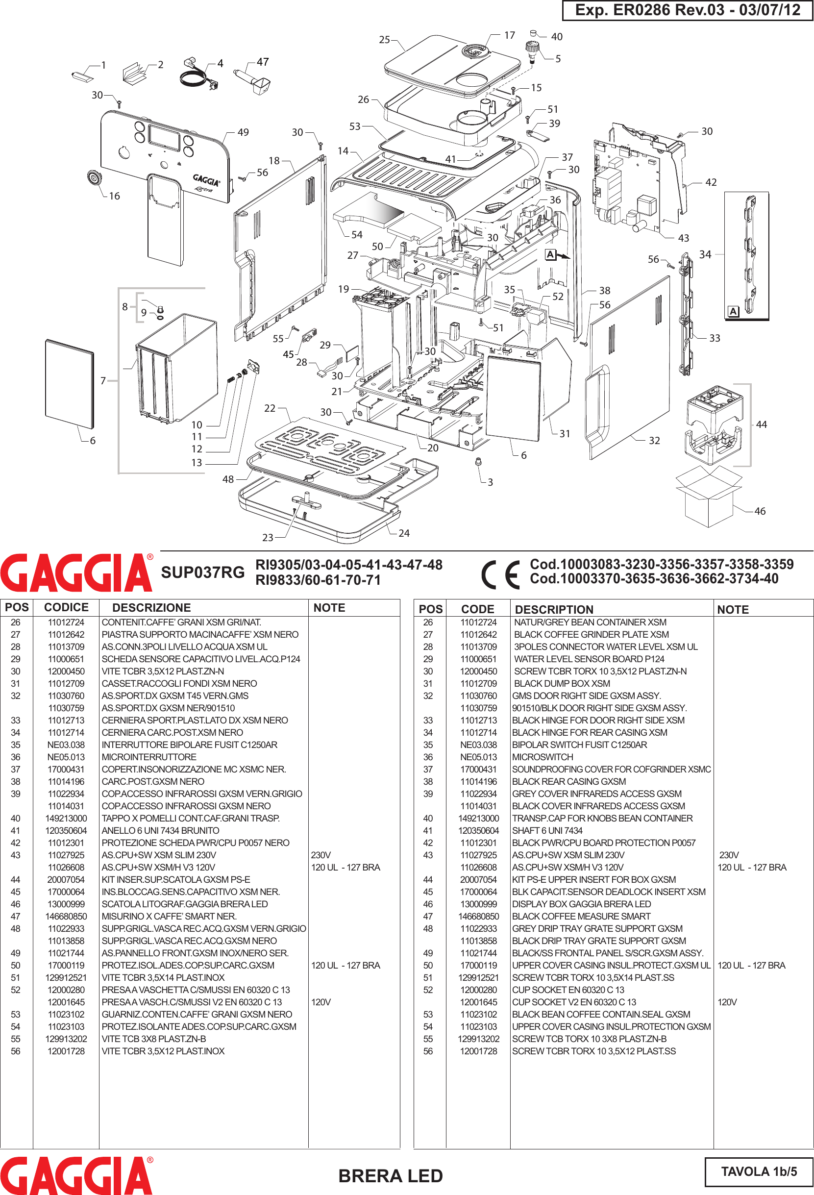 Page 2 of 6 - Gaggia Brera Parts Diagram User Manual