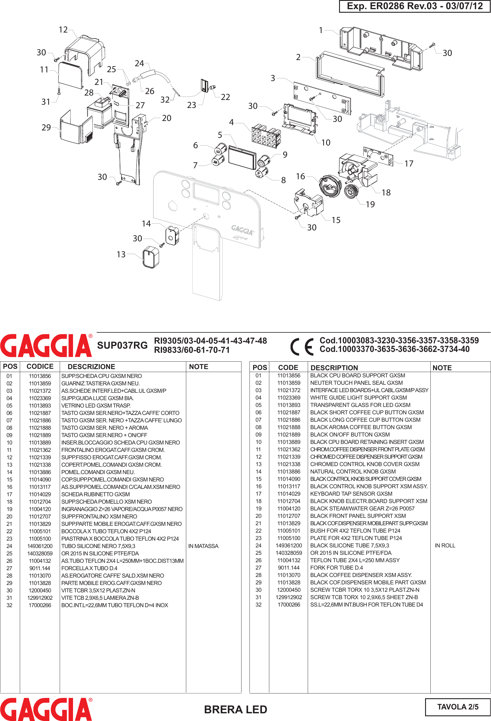 Page 3 of 6 - Gaggia Brera Parts Diagram User Manual