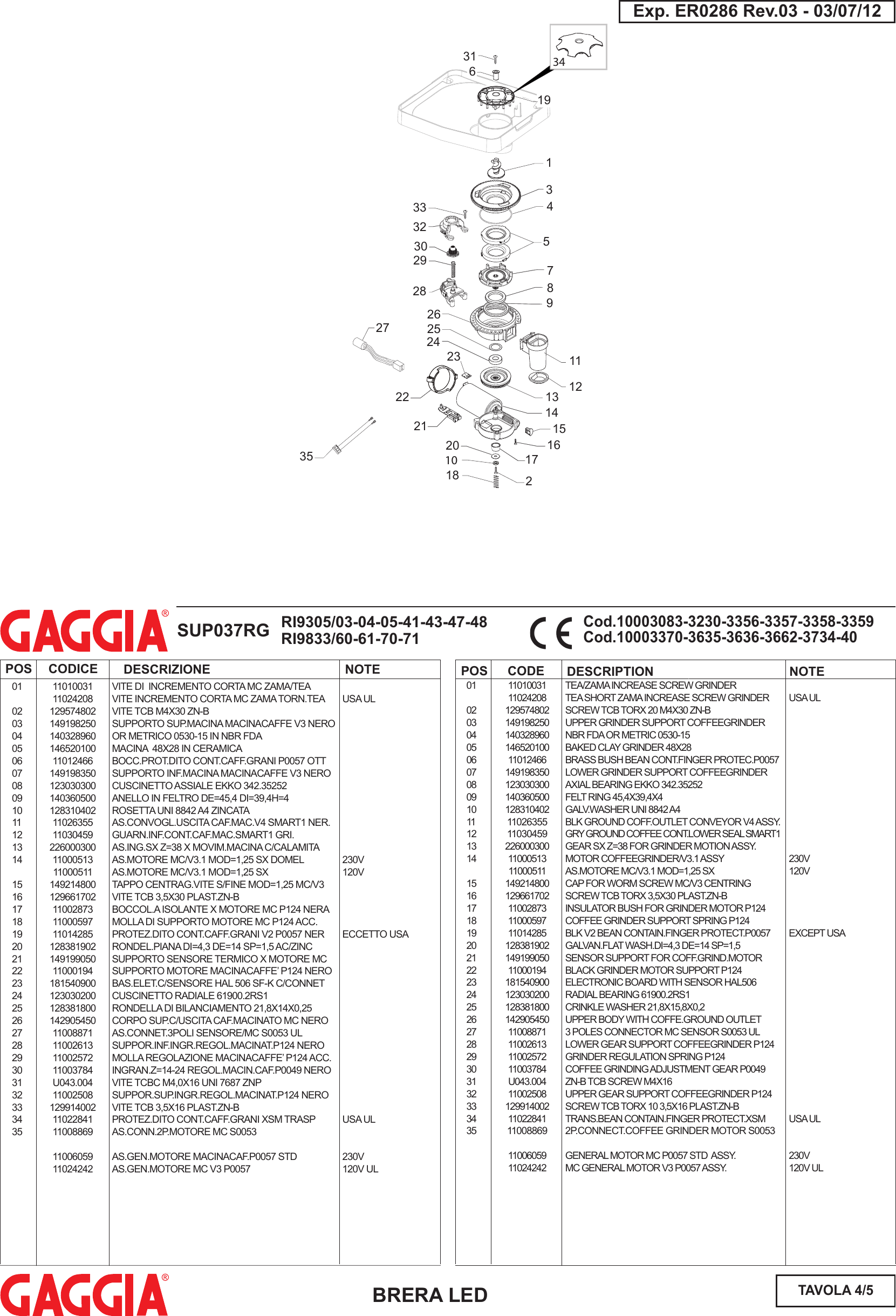 Page 5 of 6 - Gaggia Brera Parts Diagram User Manual