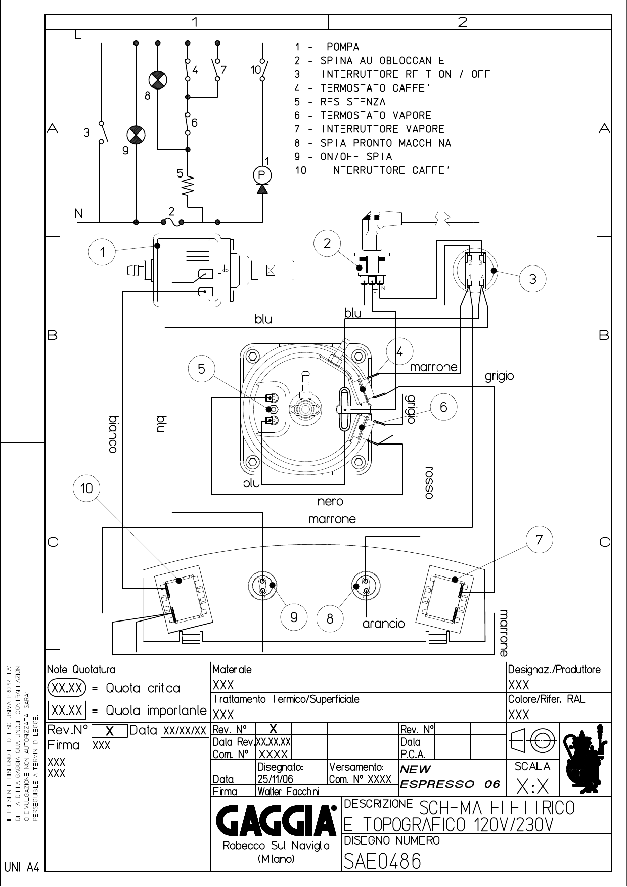 Page 1 of 1 - Gaggia Espresso Color And Pure Wiring Diagram ME10 User Manual