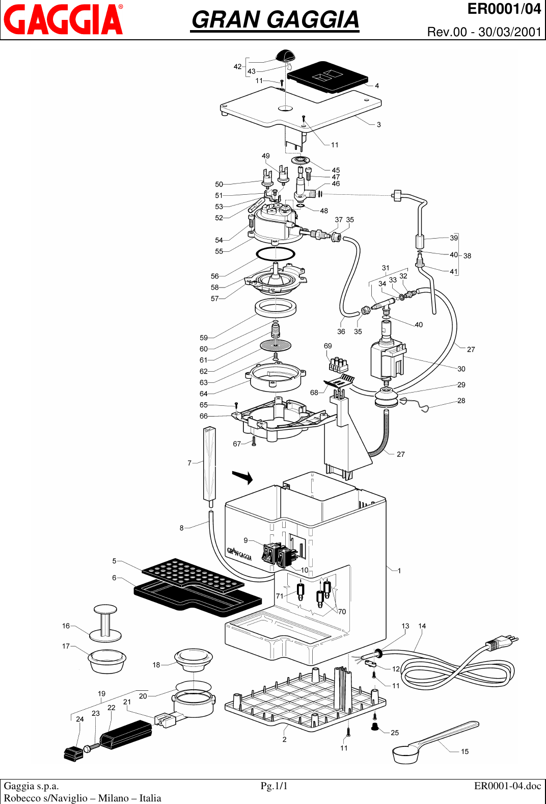 Page 1 of 3 - Gaggia Gran Parts Diagram ER0001-04 User Manual