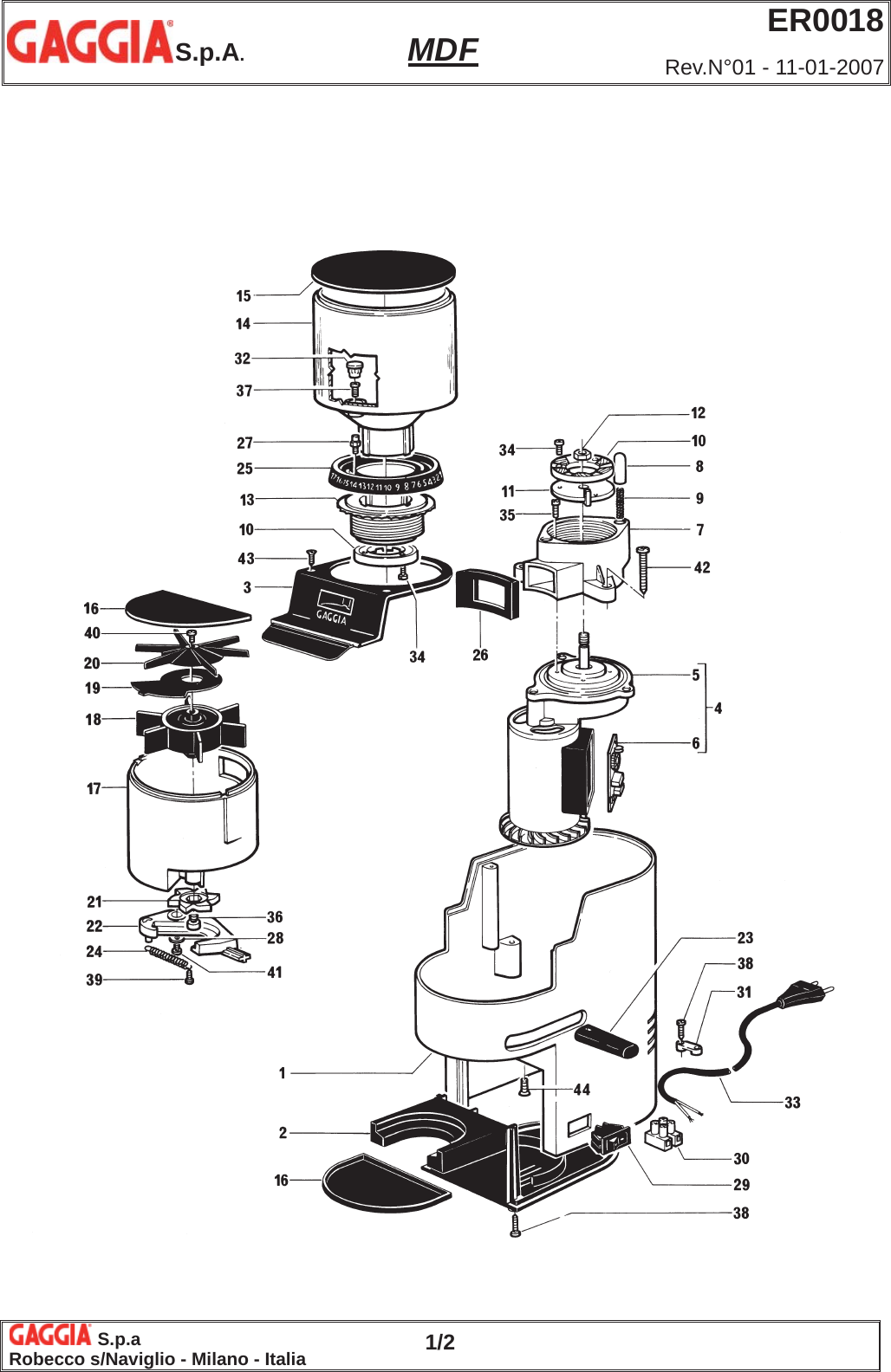 Page 1 of 2 - Gaggia Mdf Parts ER0018 Rev01 User Manual