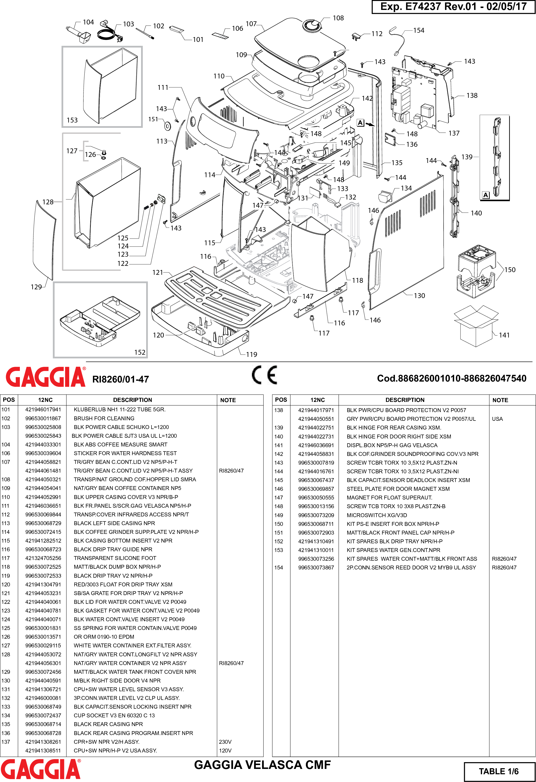 Page 1 of 6 - Gaggia Velasca Parts Diagram User Manual