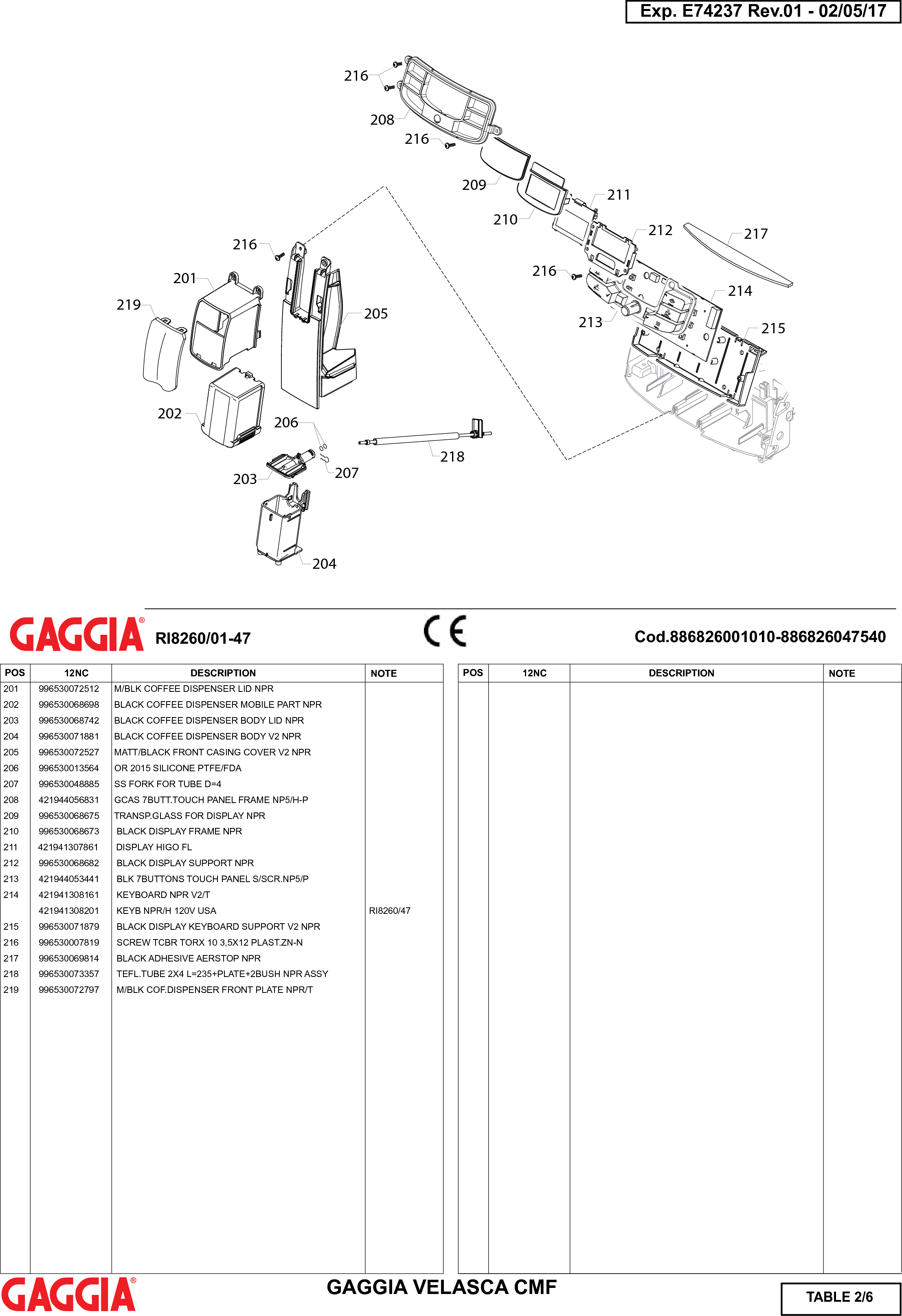 Page 2 of 6 - Gaggia Velasca Parts Diagram User Manual