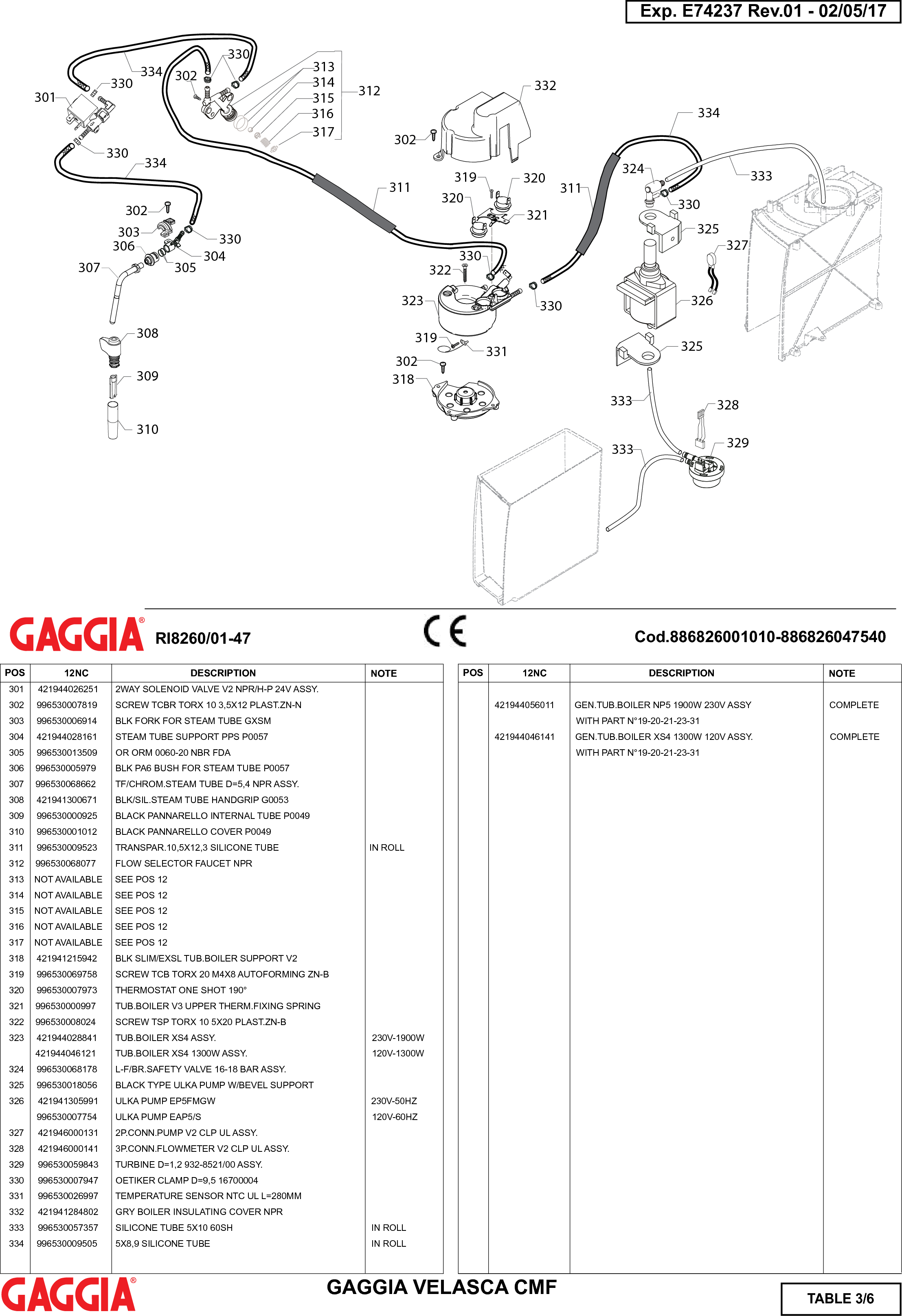 Page 3 of 6 - Gaggia Velasca Parts Diagram User Manual