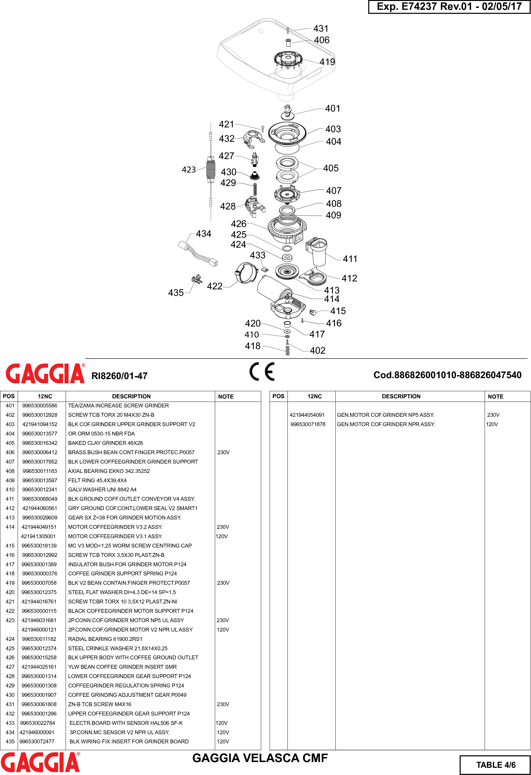 Page 4 of 6 - Gaggia Velasca Parts Diagram User Manual