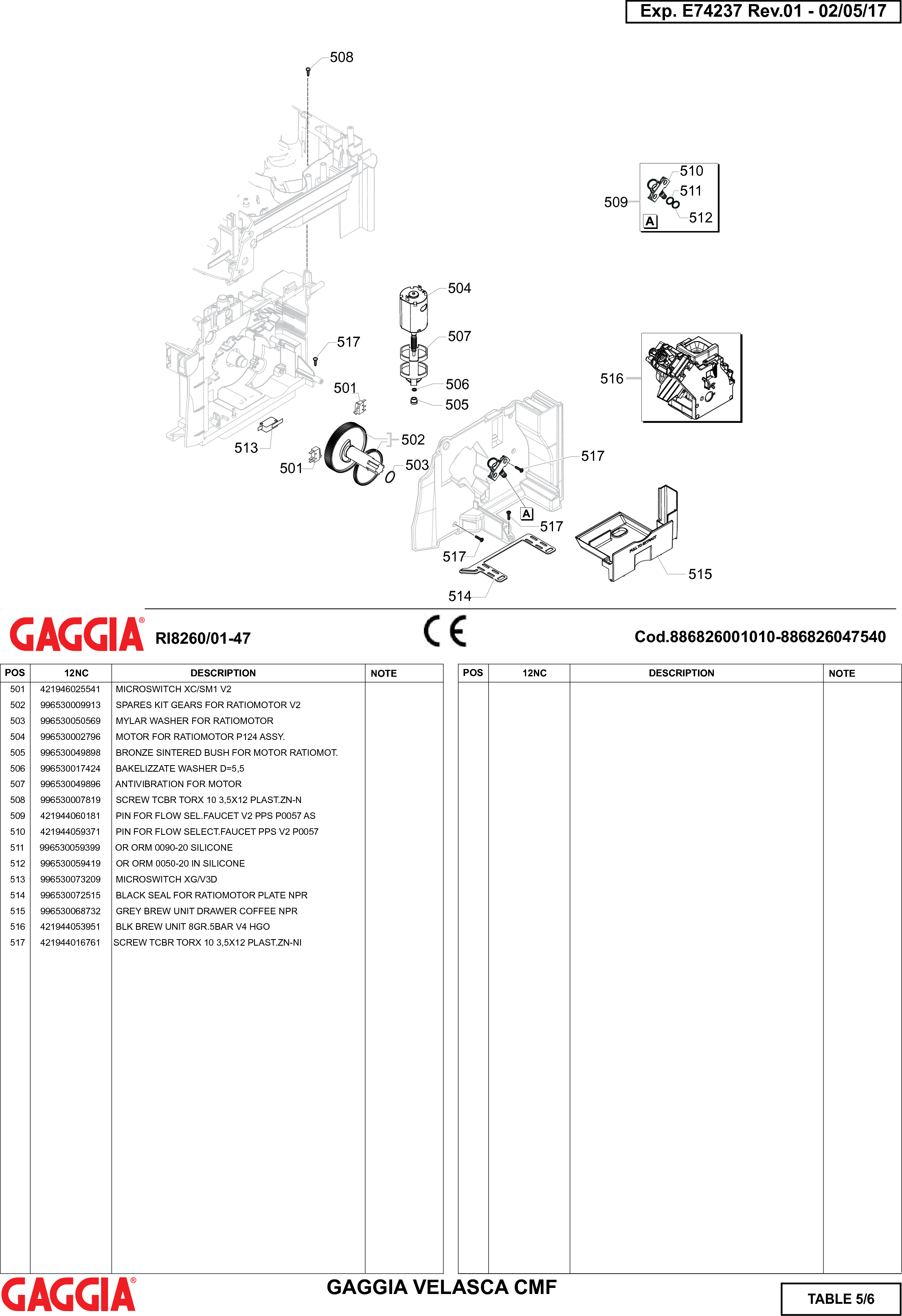 Page 5 of 6 - Gaggia Velasca Parts Diagram User Manual