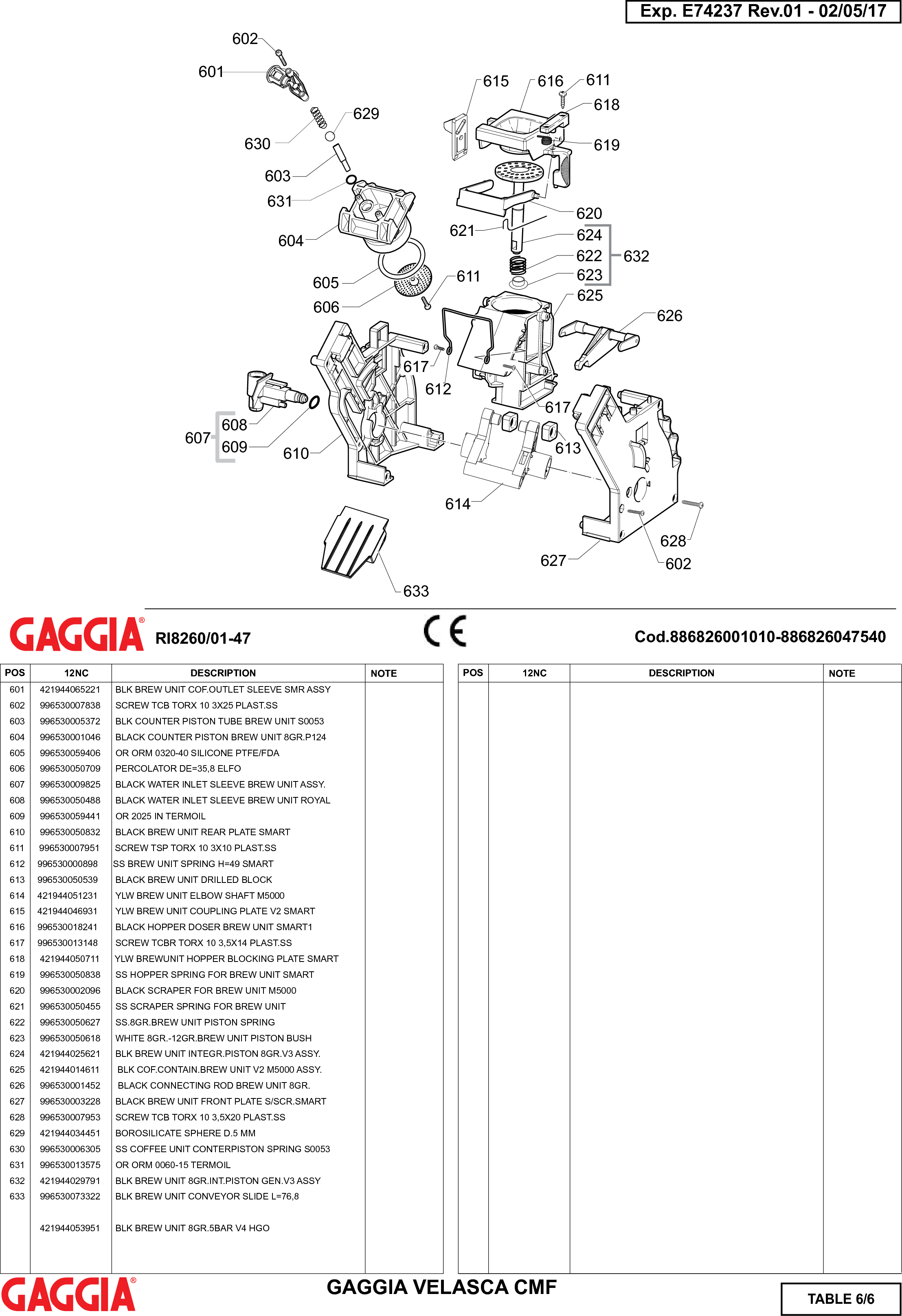 Page 6 of 6 - Gaggia Velasca Parts Diagram User Manual