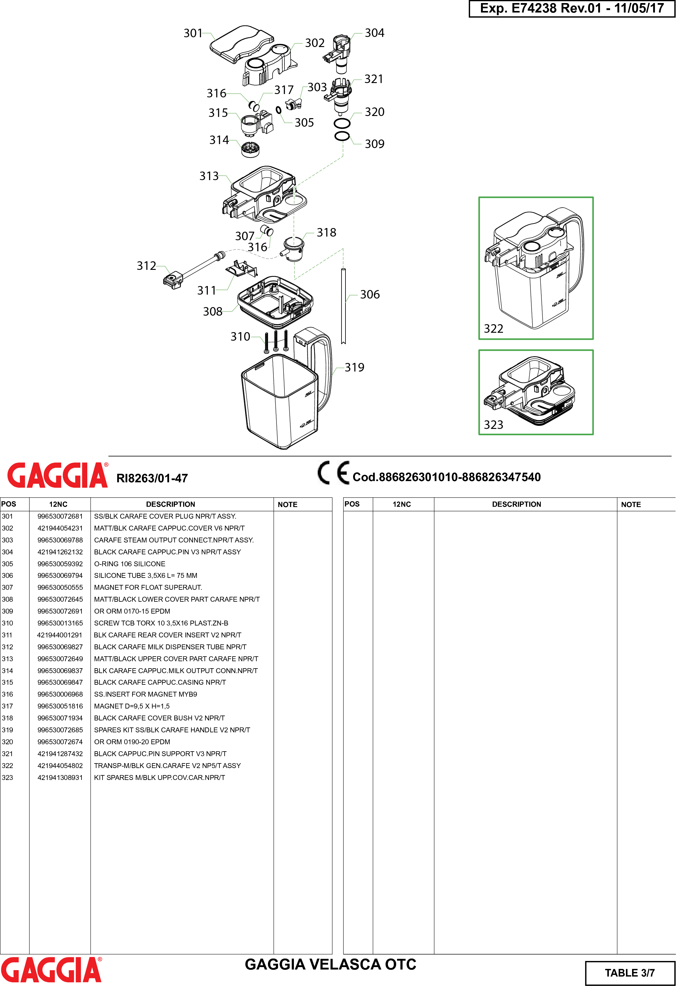 Page 3 of 7 - Gaggia Velasca Prestige Parts Diagram User Manual