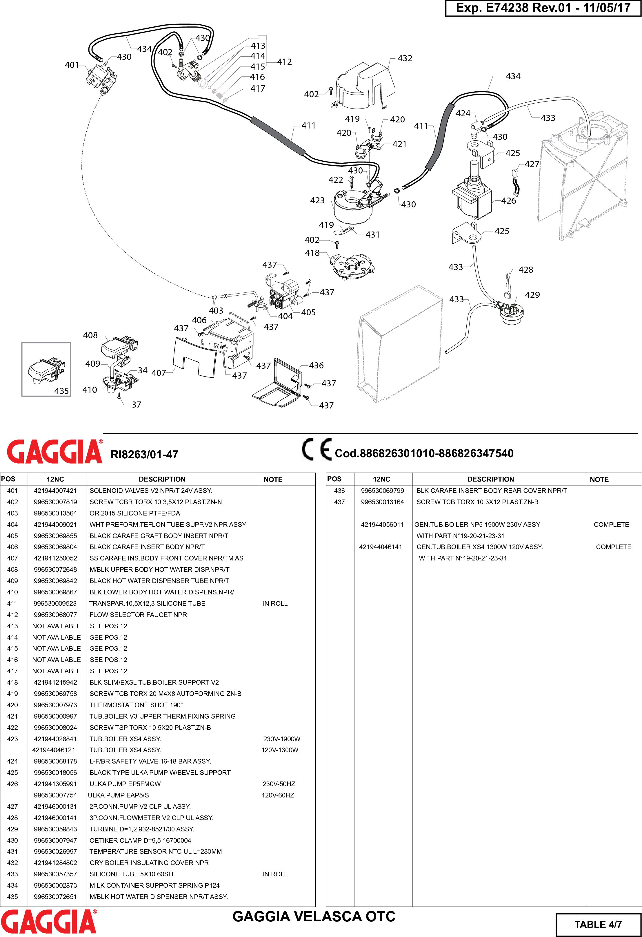 Page 4 of 7 - Gaggia Velasca Prestige Parts Diagram User Manual