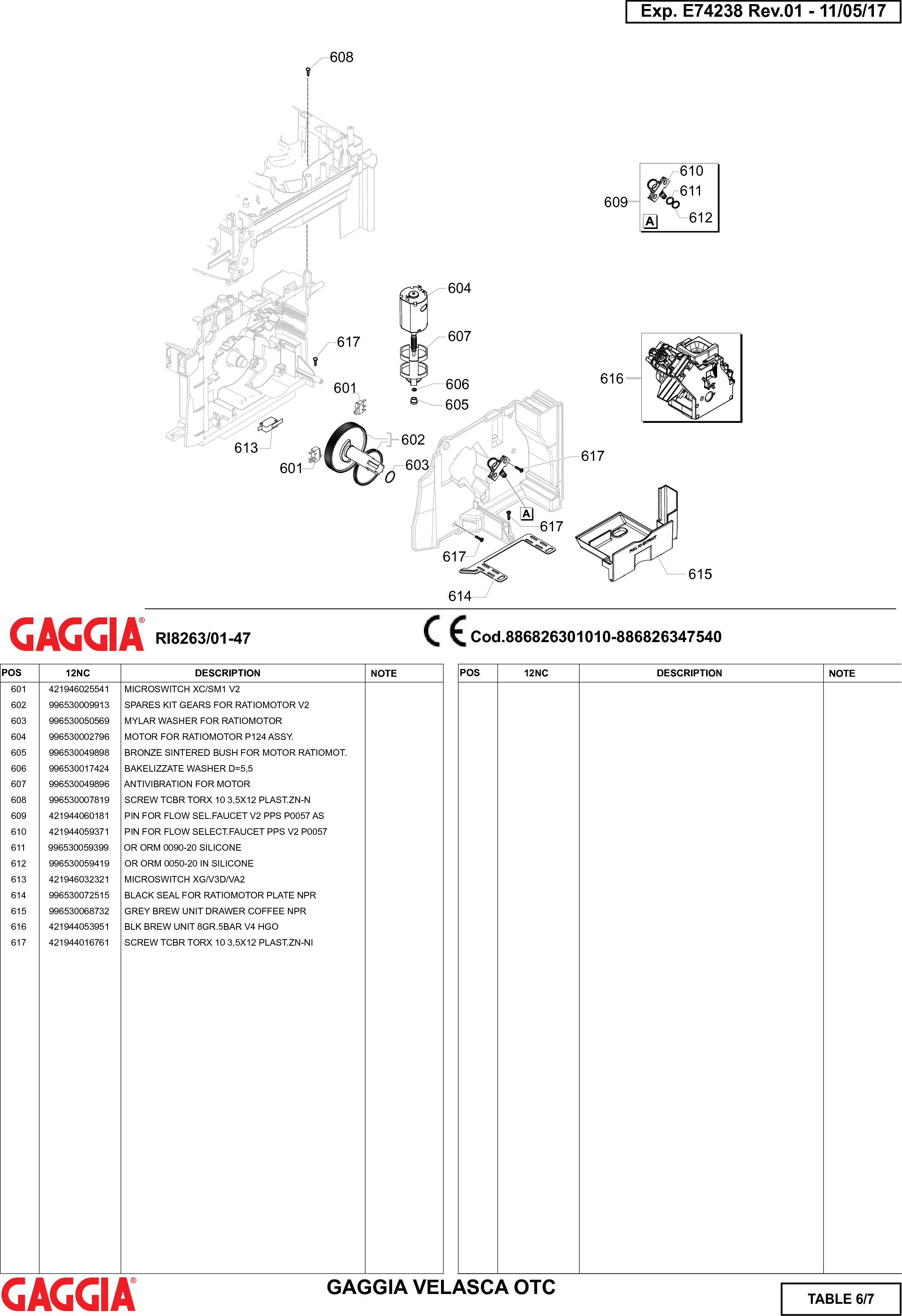 Page 6 of 7 - Gaggia Velasca Prestige Parts Diagram User Manual