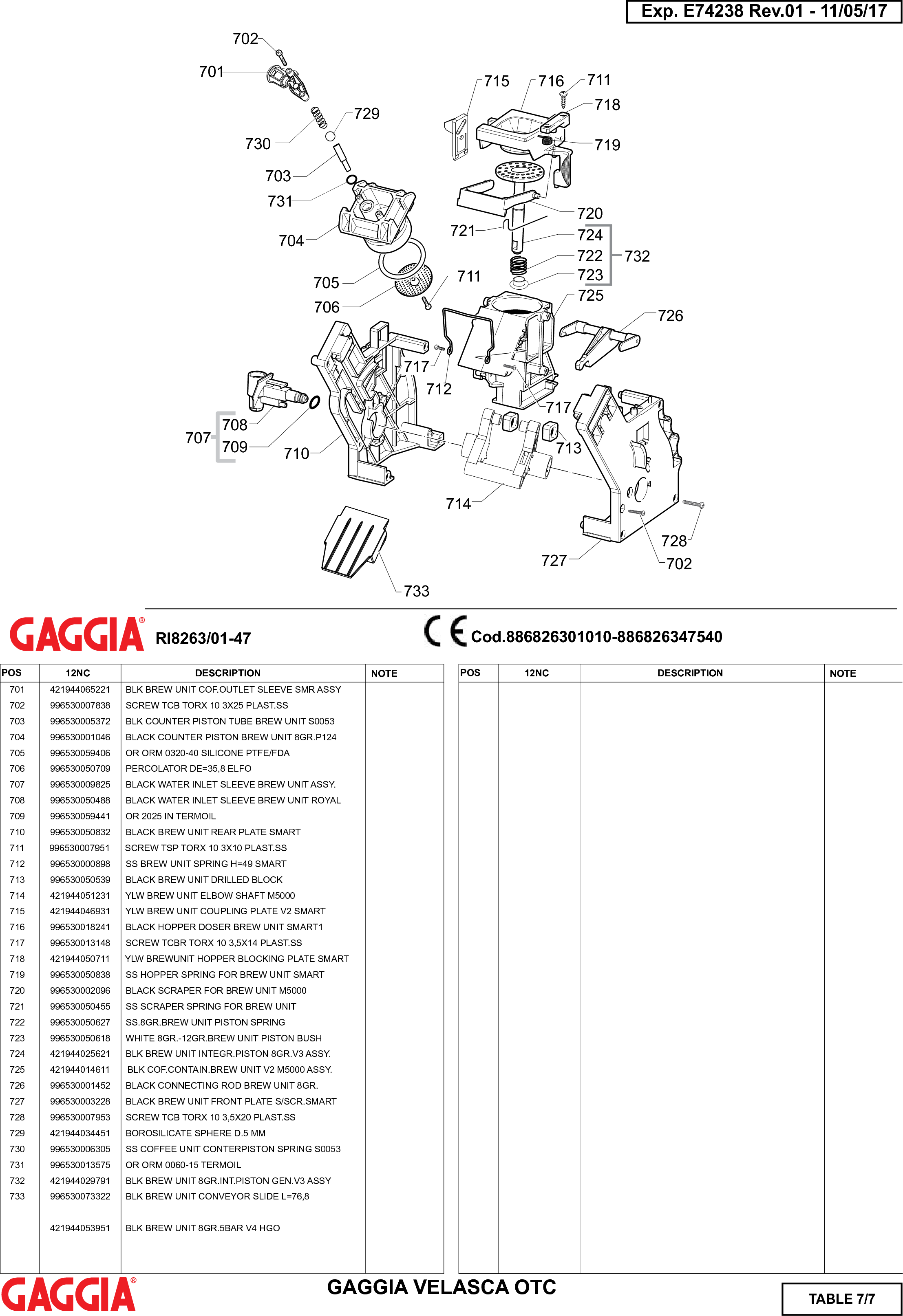 Page 7 of 7 - Gaggia Velasca Prestige Parts Diagram User Manual