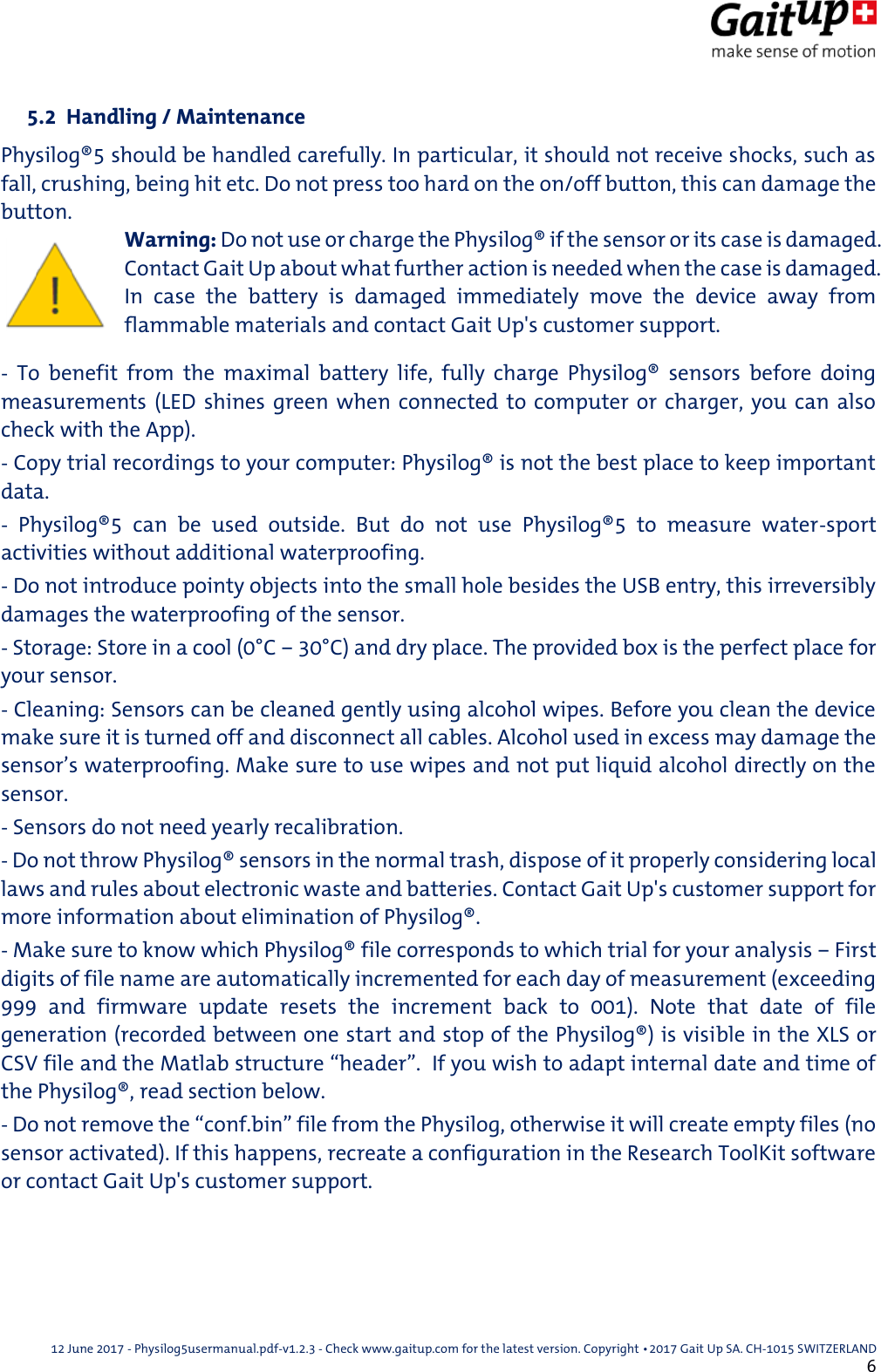 Gait Up PHYS5POMOC High quality motion sensor User Manual