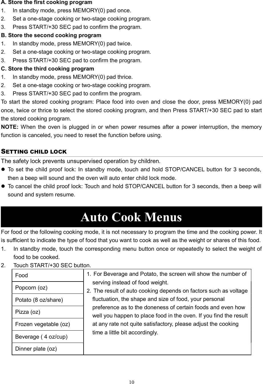 Page 10 of Galanz 7020007 Microwave Oven User Manual JS1M0609 23556 004