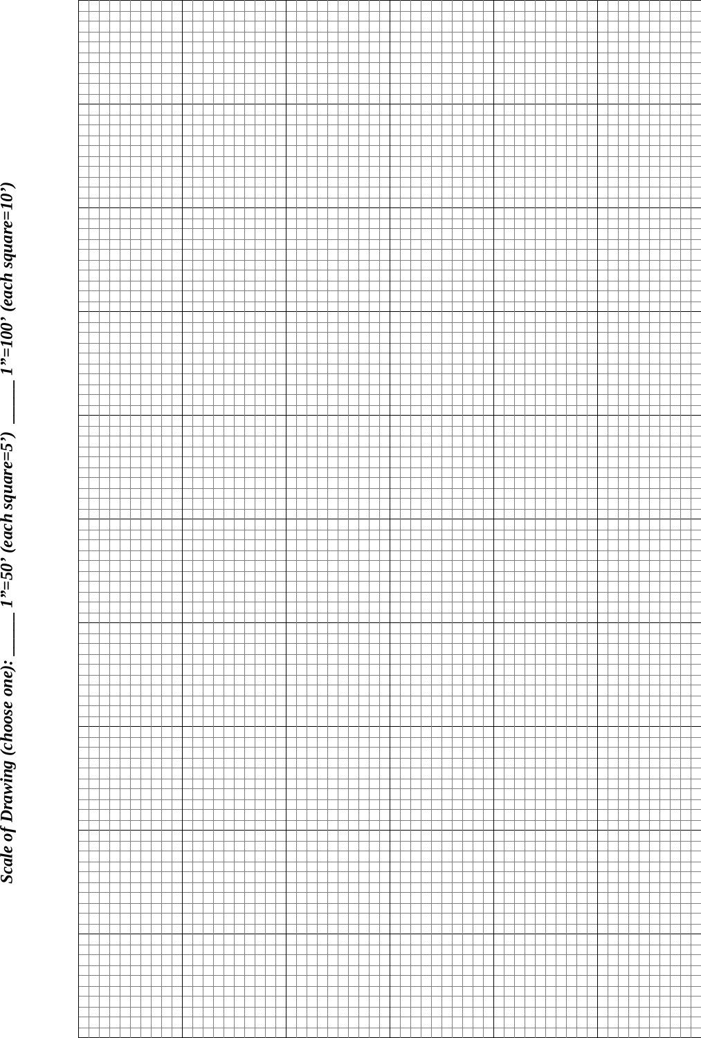 Scale of Drawing (choose one): _____ 1&rdquo;=50&rsquo; (each square=5&rsquo;)  _____ 1&rdquo;=100&rsquo; (each square=10&rsquo;)