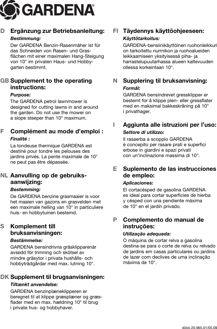 Gardena 4051 Users Manual Om Gardena Petrol Lawnmower Art 04044