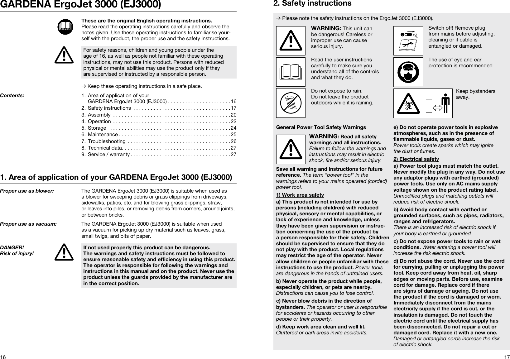 Page 2 of 10 - Gardena Gardena-Ergojet-Ej3000-Users-Manual- OM, Gardena, Blower/vacuum, Art 09332-20, 2012-01  Gardena-ergojet-ej3000-users-manual