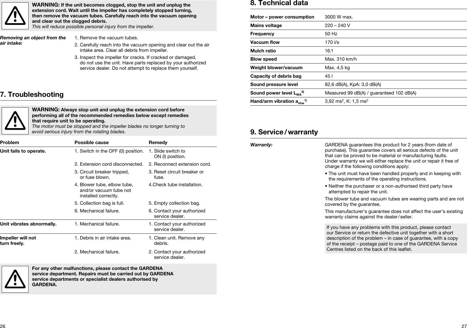 Page 7 of 10 - Gardena Gardena-Ergojet-Ej3000-Users-Manual- OM, Gardena, Blower/vacuum, Art 09332-20, 2012-01  Gardena-ergojet-ej3000-users-manual