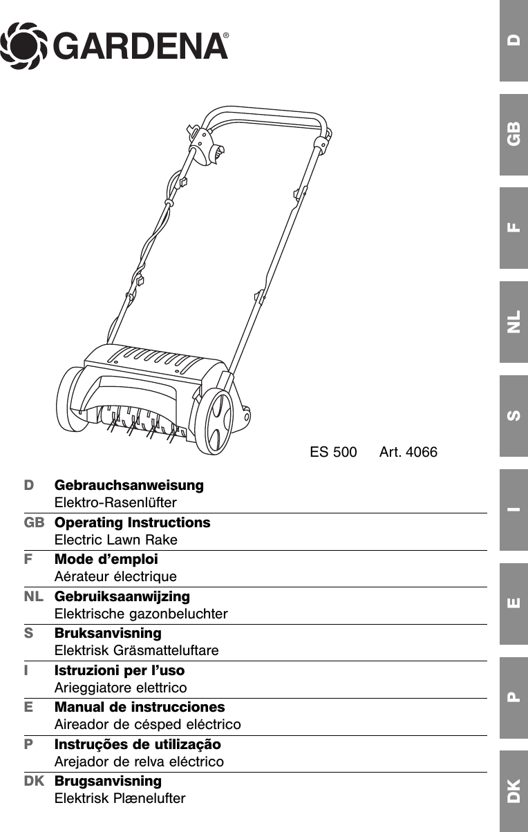 Page 1 of 12 - Gardena Gardena-Es-500-Operating-Instructions- 4066-20.960.03_15.11.2004  Gardena-es-500-operating-instructions