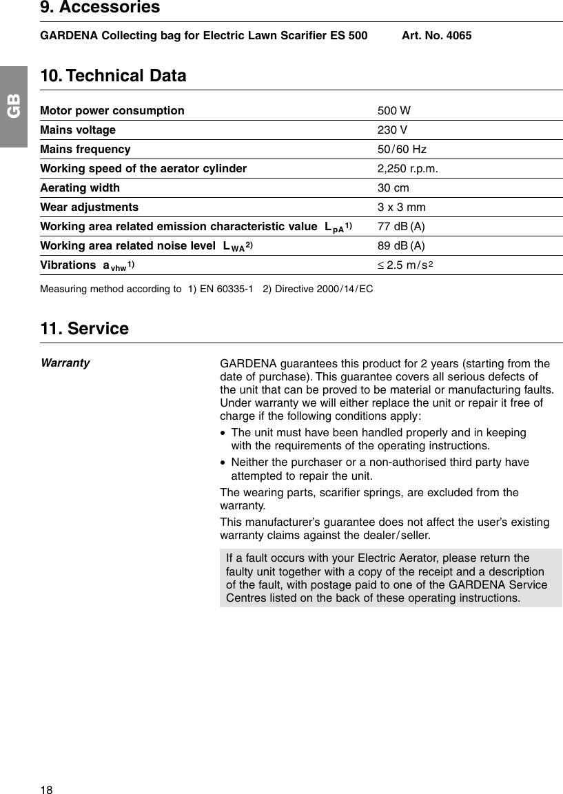Page 9 of 12 - Gardena Gardena-Es-500-Operating-Instructions- 4066-20.960.03_15.11.2004  Gardena-es-500-operating-instructions