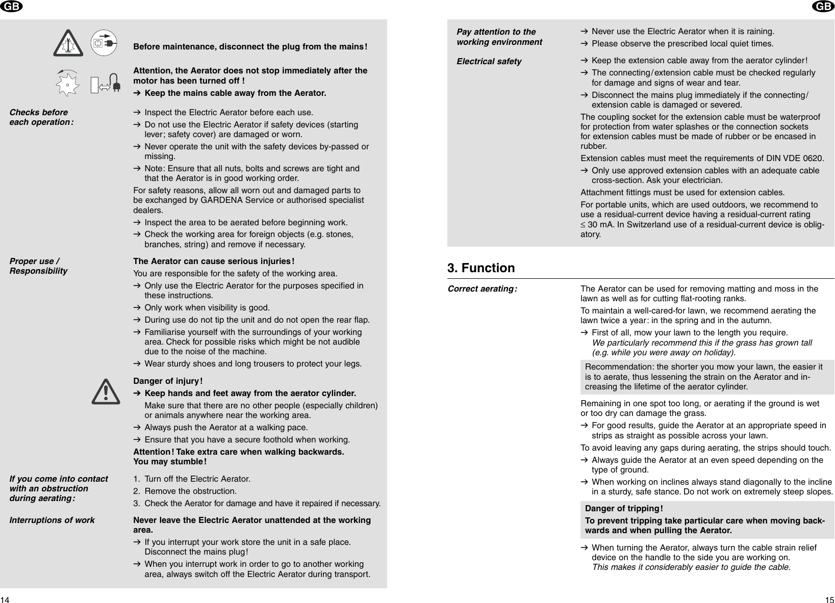Page 3 of 7 - Gardena Gardena-Evc-1000-30-Users-Manual- OM, Gardena, Electric Aerator, Art 04062-20, 2002-12  Gardena-evc-1000-30-users-manual
