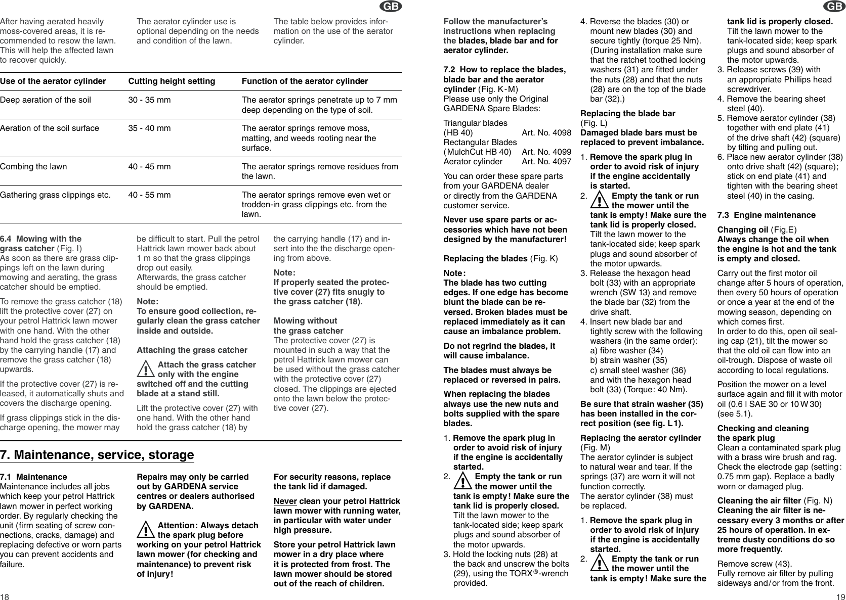 Page 6 of 10 - Gardena Gardena-Hb-40-Mulchcut-Hb-40-Art-4005-Users-Manual- OM, Gardena, Hattrick, Art 04005-20, 04010-20, 2002-12  Gardena-hb-40-mulchcut-hb-40-art-4005-users-manual