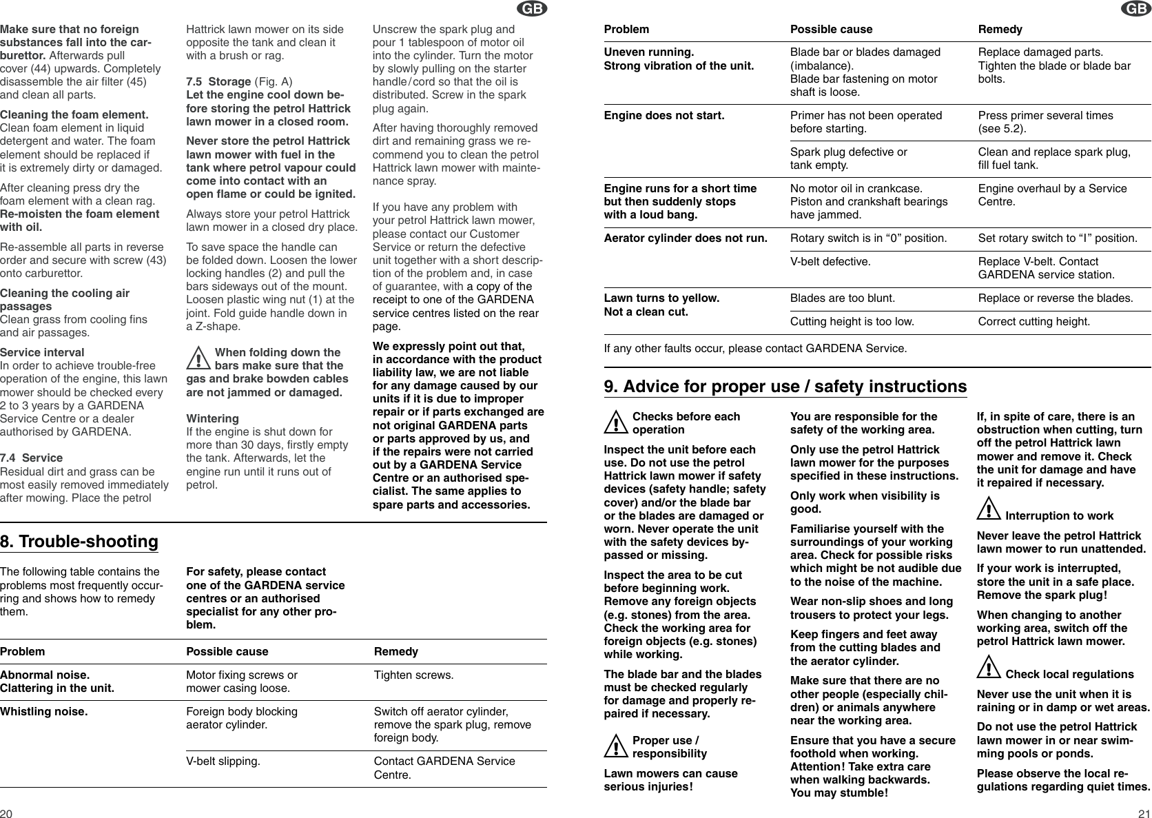 Page 7 of 10 - Gardena Gardena-Hb-40-Mulchcut-Hb-40-Art-4005-Users-Manual- OM, Gardena, Hattrick, Art 04005-20, 04010-20, 2002-12  Gardena-hb-40-mulchcut-hb-40-art-4005-users-manual