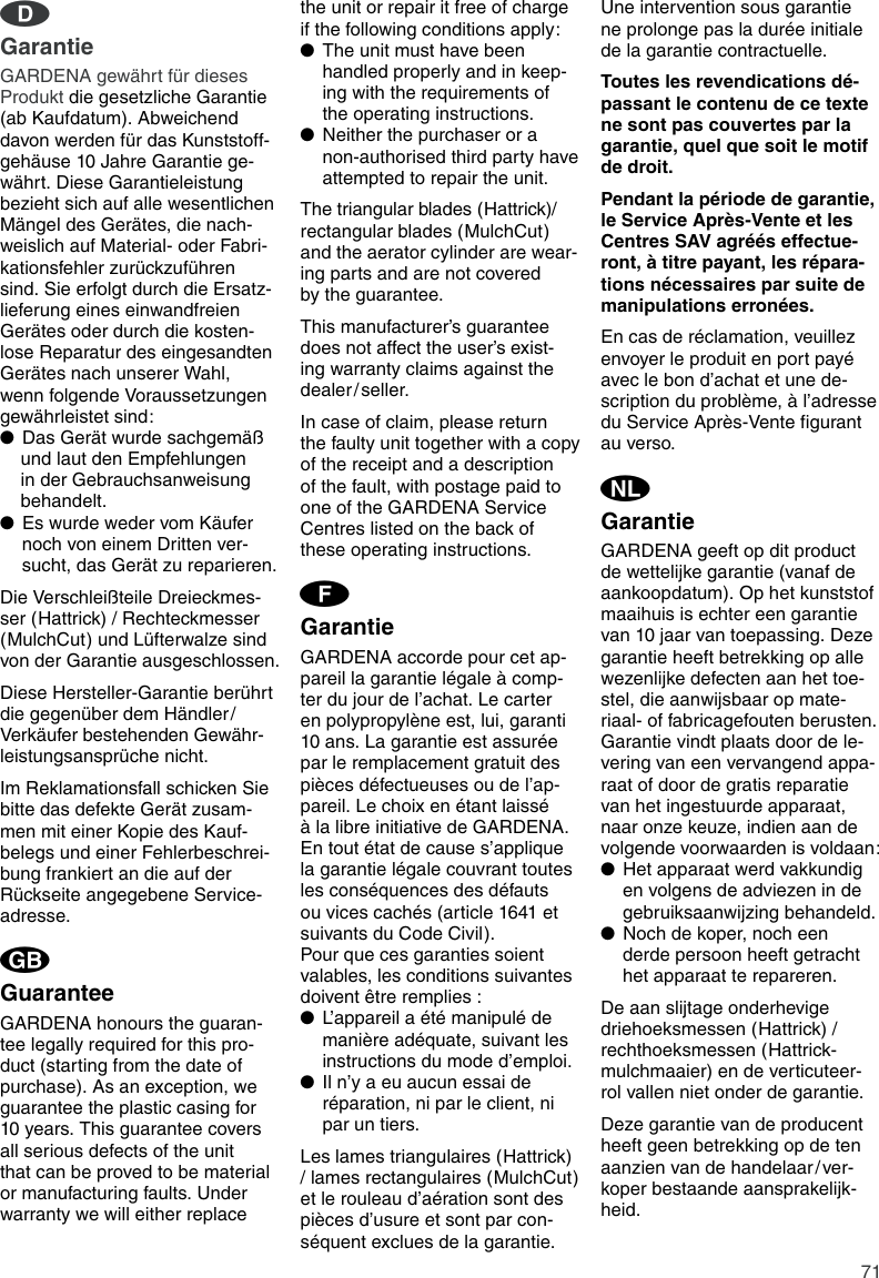 Page 9 of 10 - Gardena Gardena-Hb-40-Mulchcut-Hb-40-Art-4005-Users-Manual- OM, Gardena, Hattrick, Art 04005-20, 04010-20, 2002-12  Gardena-hb-40-mulchcut-hb-40-art-4005-users-manual