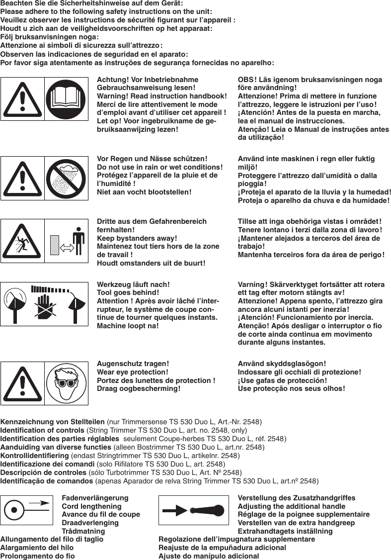Page 2 of 9 - Gardena Gardena-Turbotrimmer-350-Users-Manual- OM, Gardena, String Trimmer 350 / L 530 Duo L, Art 02548-20, 2001-11  Gardena-turbotrimmer-350-users-manual