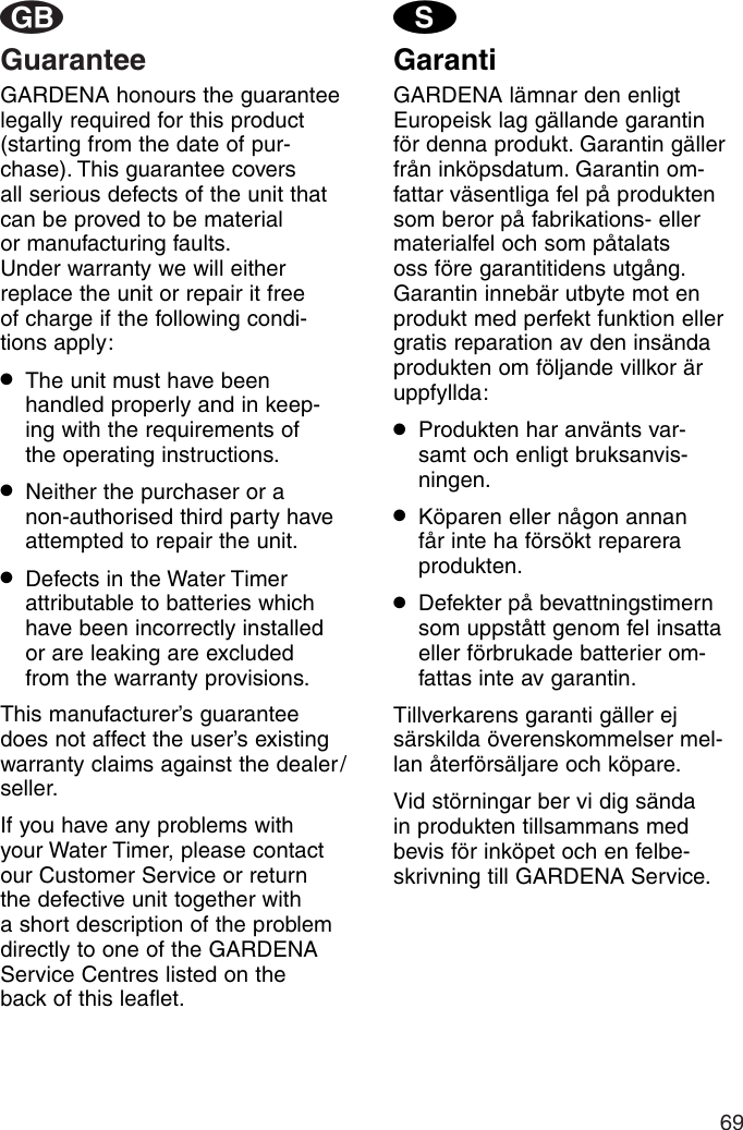 Page 10 of 11 - Gardena Gardena-Water-Timer-Electronic-T-1030-Users-Manual-  Gardena-water-timer-electronic-t-1030-users-manual