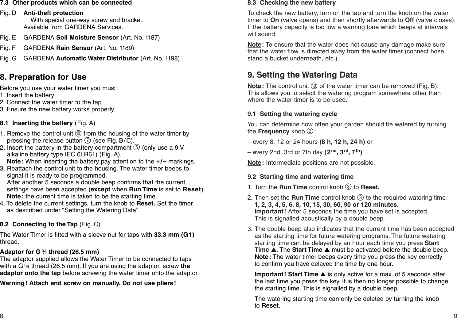 Page 5 of 11 - Gardena Gardena-Water-Timer-Electronic-T-1030-Users-Manual-  Gardena-water-timer-electronic-t-1030-users-manual