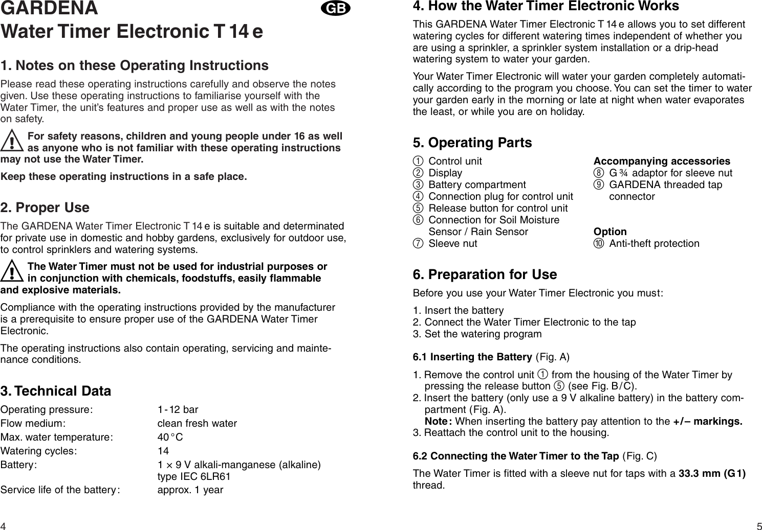 Page 3 of 9 - Gardena Gardena-Water-Timer-Electronic-T-14-E-Operating-Instructions-  Gardena-water-timer-electronic-t-14-e-operating-instructions