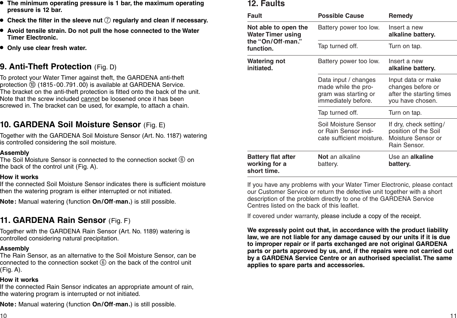 Page 6 of 9 - Gardena Gardena-Water-Timer-Electronic-T-14-E-Operating-Instructions-  Gardena-water-timer-electronic-t-14-e-operating-instructions