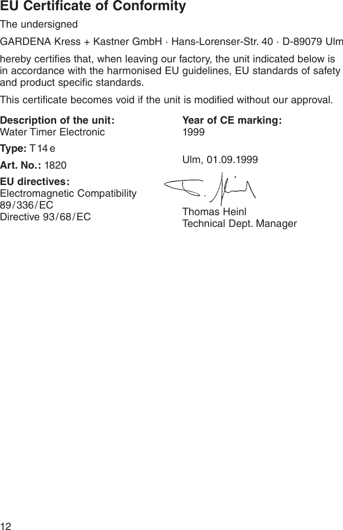 Page 7 of 9 - Gardena Gardena-Water-Timer-Electronic-T-14-E-Operating-Instructions-  Gardena-water-timer-electronic-t-14-e-operating-instructions