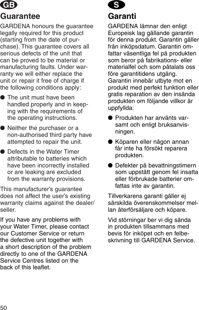 Page 8 of 9 - Gardena Gardena-Water-Timer-Electronic-T-14-E-Operating-Instructions-  Gardena-water-timer-electronic-t-14-e-operating-instructions