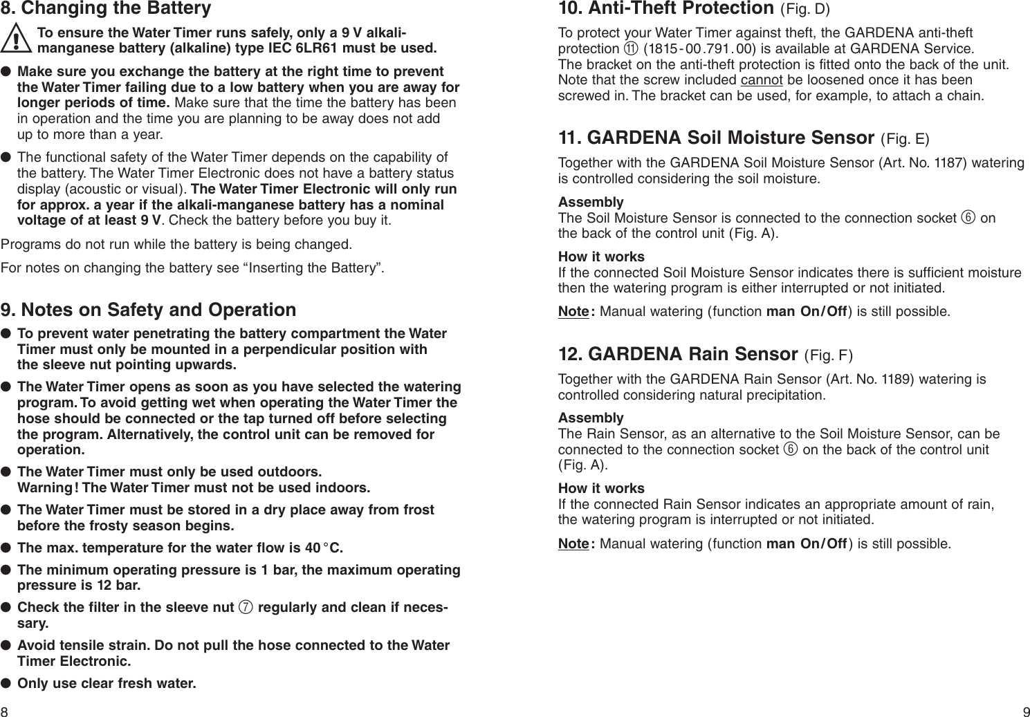 Page 5 of 8 - Gardena Gardena-Water-Timer-Electronic-T14-Users-Manual- OM, Gardena, Water Timer Electronic T 14, Art 01800-20, 2001-11  Gardena-water-timer-electronic-t14-users-manual