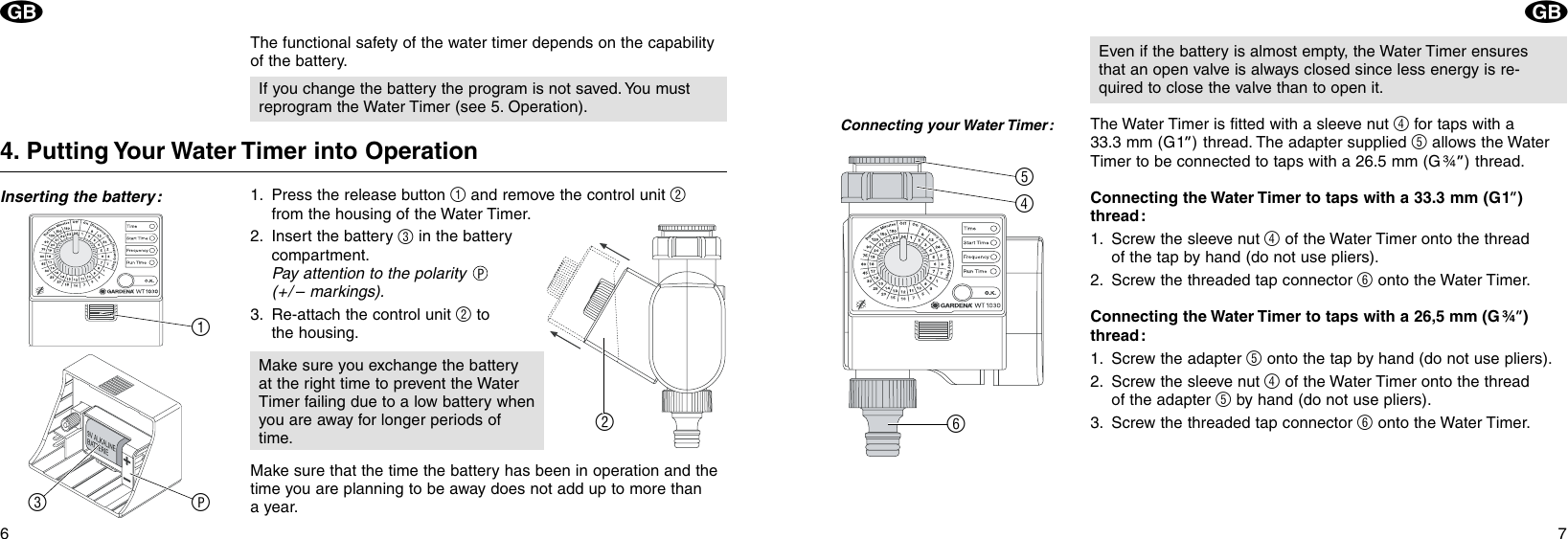 Page 4 of 10 - Gardena Gardena-Wt1030-Users-Manual- OM, Gardena, Water Timer Electronic, Art 01825-20, 2002-12  Gardena-wt1030-users-manual