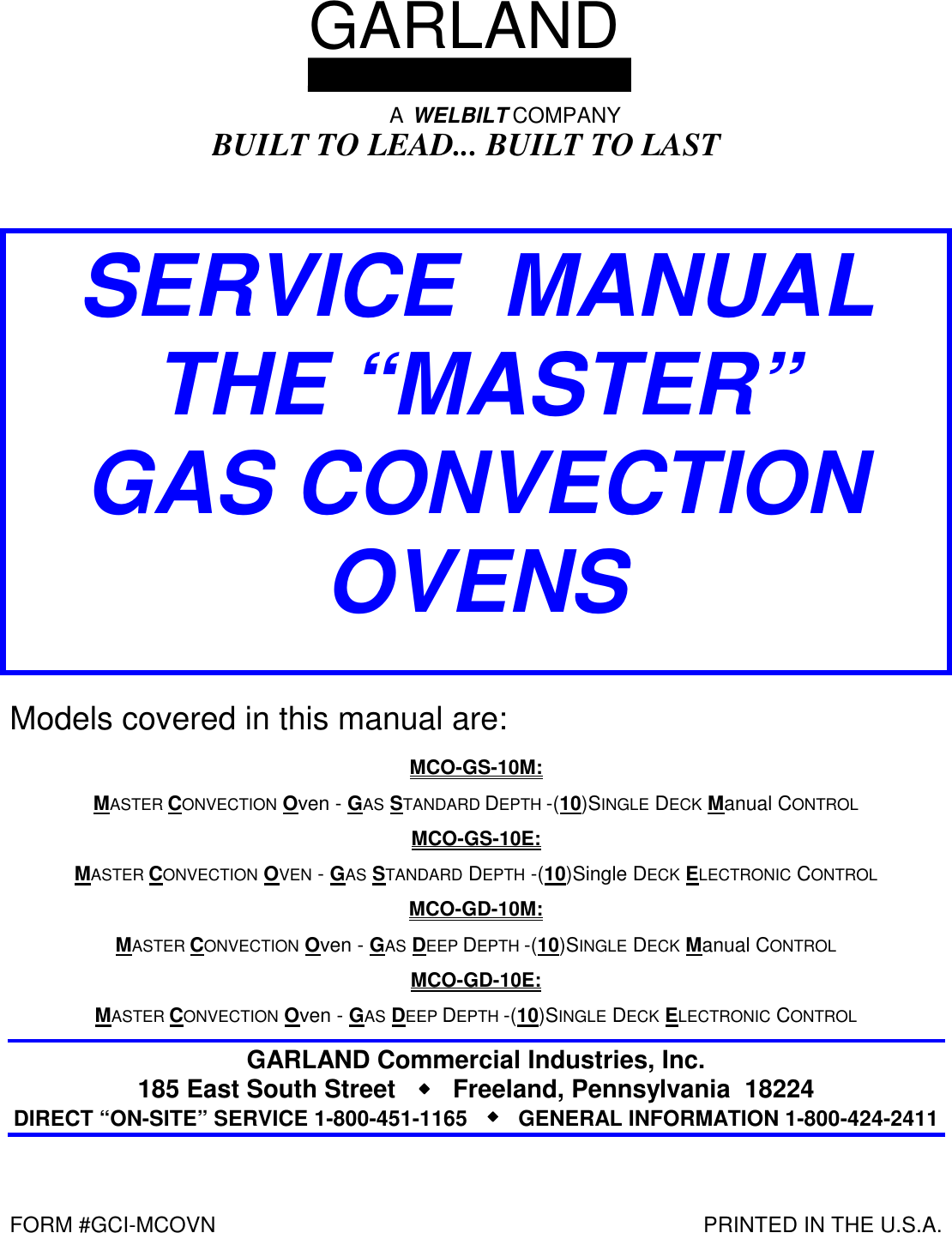Garland Mco Gd 10e Users Manual
