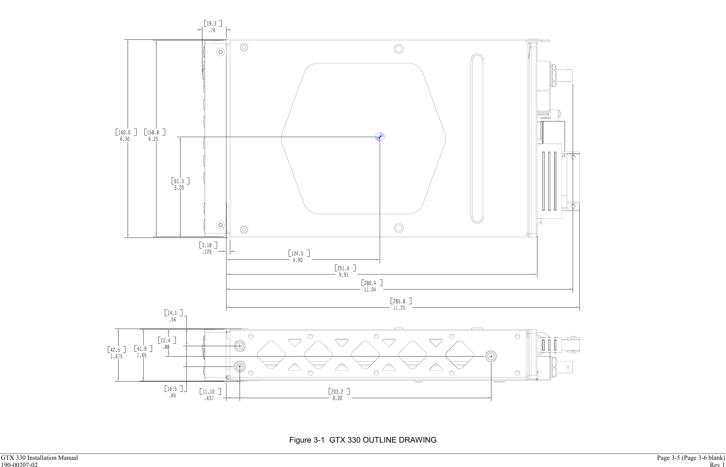 GTX 330 Installation Manual Page 3-5 (Page 3-6 blank)190-00207-02 Rev 1Figure 3-1  GTX 330 OUTLINE DRAWING