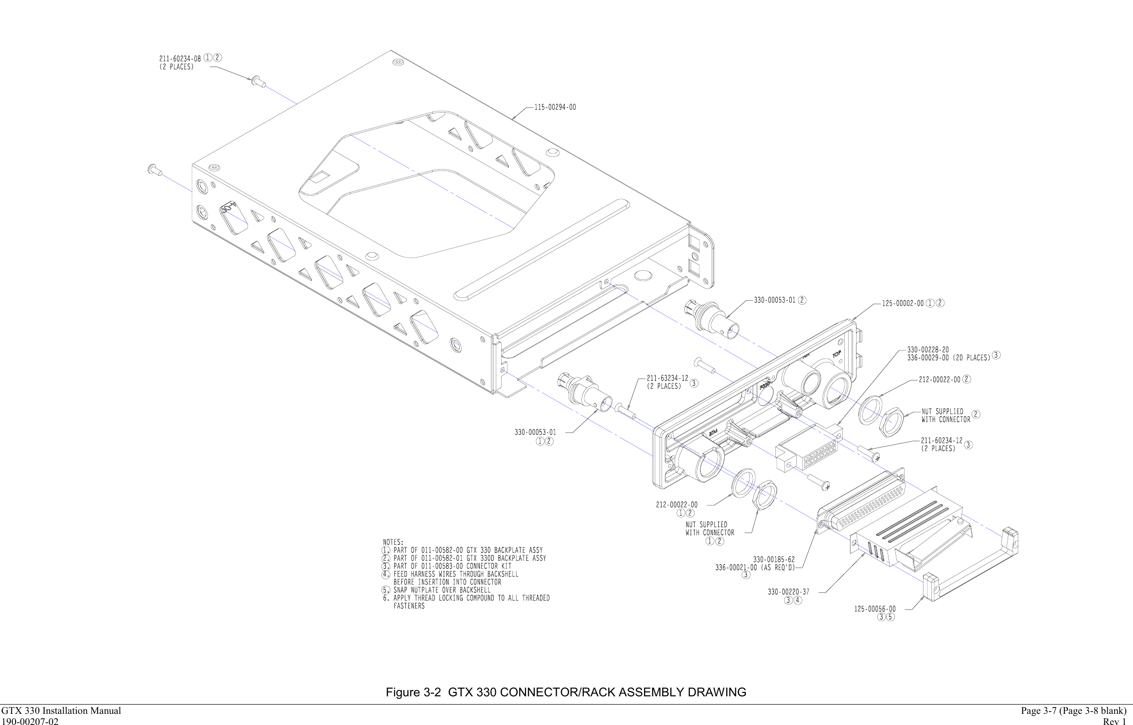 GTX 330 Installation Manual Page 3-7 (Page 3-8 blank)190-00207-02 Rev 1Figure 3-2  GTX 330 CONNECTOR/RACK ASSEMBLY DRAWING
