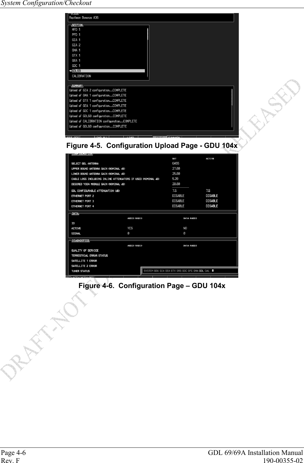System Configuration/Checkout Page 4-6  GDL 69/69A Installation Manual Rev. F  190-00355-02  Figure 4-5.  Configuration Upload Page - GDU 104x  Figure 4-6.  Configuration Page – GDU 104x 