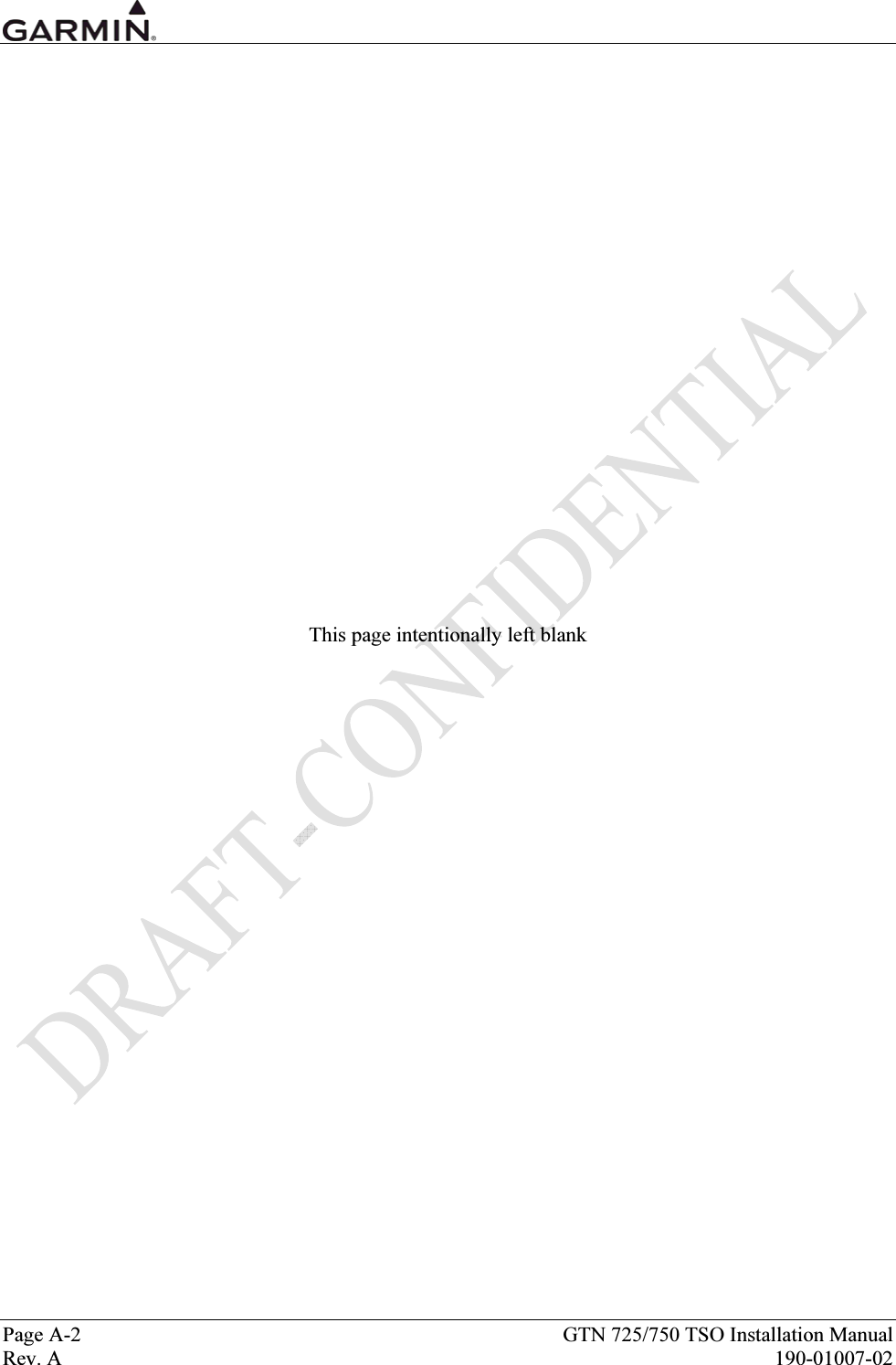  Page A-2  GTN 725/750 TSO Installation Manual Rev. A  190-01007-02                 This page intentionally left blank