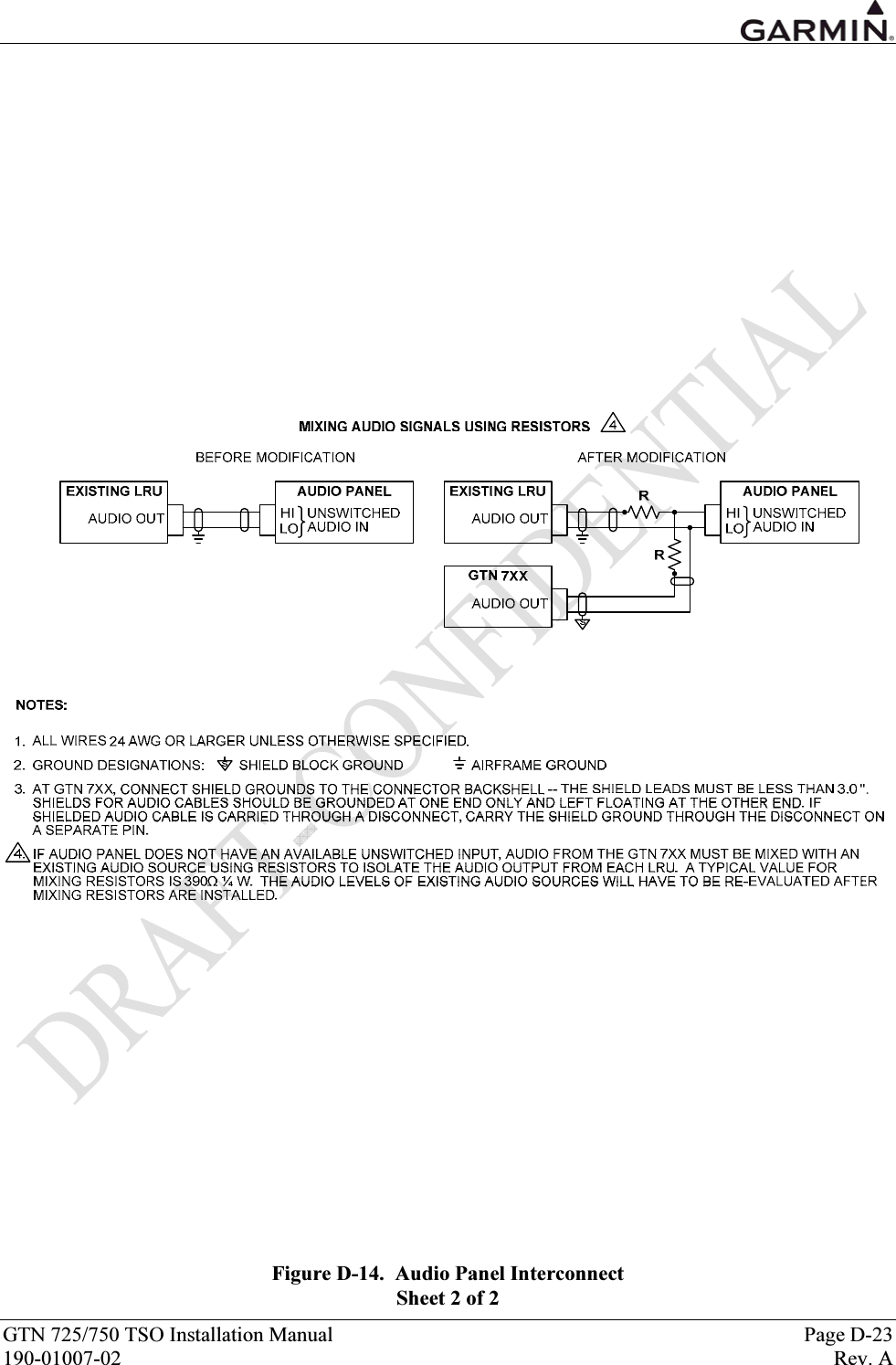  GTN 725/750 TSO Installation Manual  Page D-23 190-01007-02  Rev. A  Figure D-14.  Audio Panel Interconnect Sheet 2 of 2 