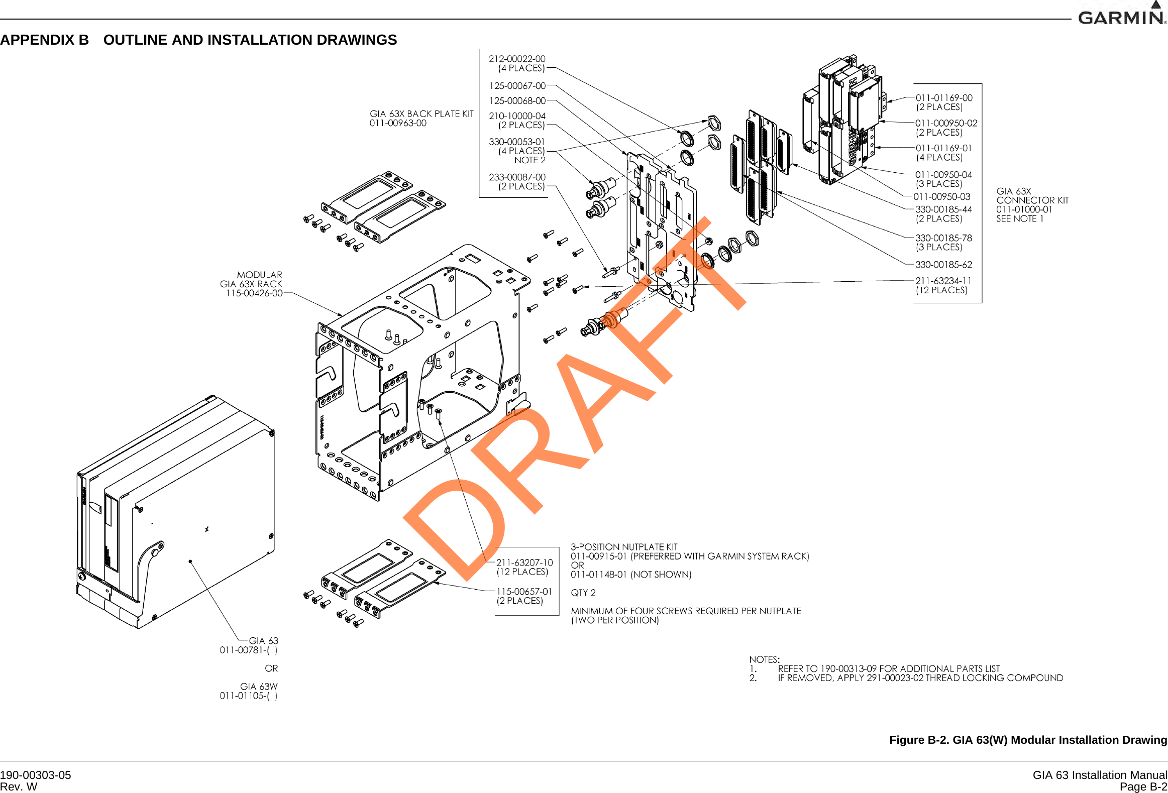 190-00303-05 GIA 63 Installation ManualRev. W Page B-2APPENDIX B OUTLINE AND INSTALLATION DRAWINGSFigure B-2. GIA 63(W) Modular Installation DrawingDRAFT